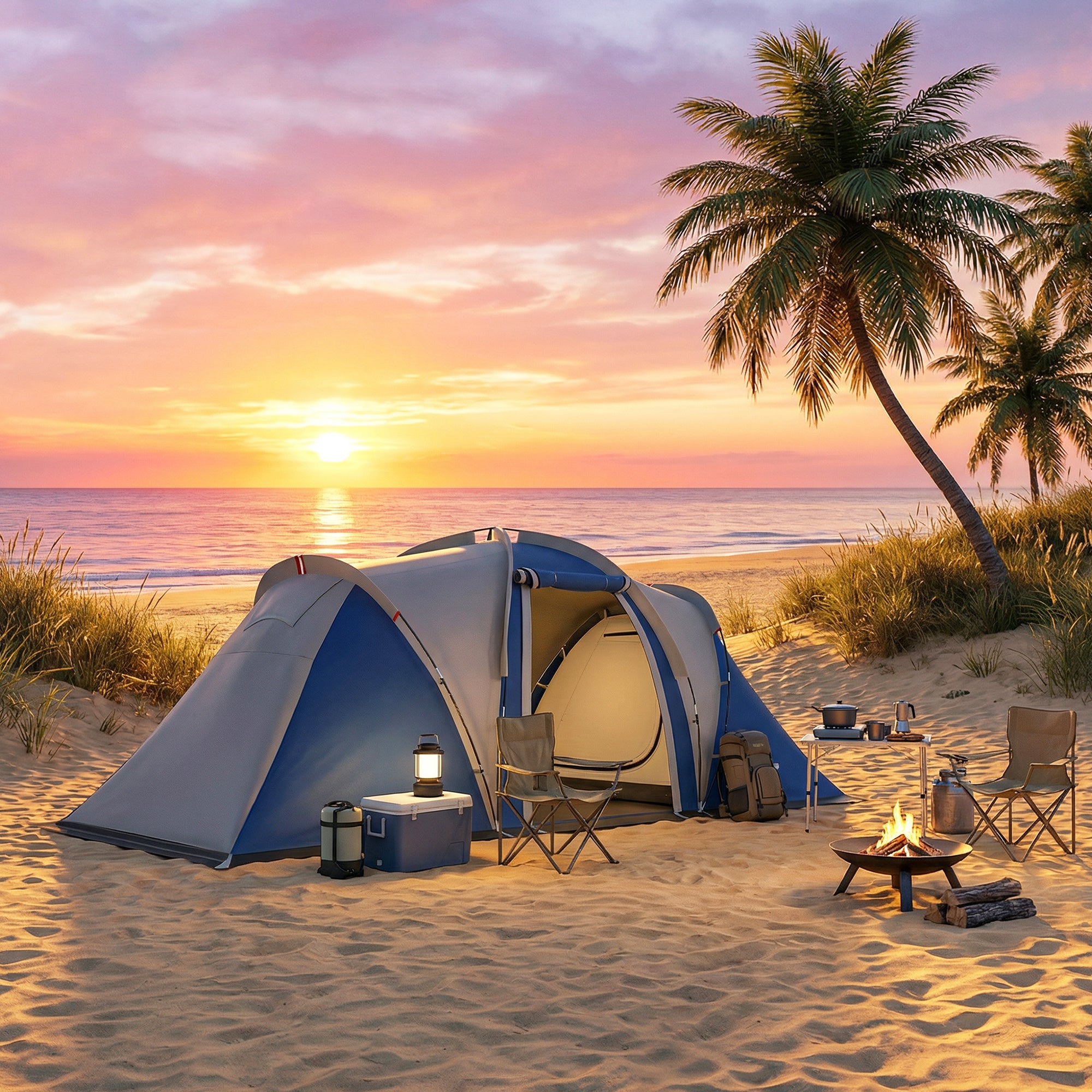 Family Camping Tent 3000mm Waterproof Windproof Tunnel Tent 8-12 Person, Navy Blue & Light Grey