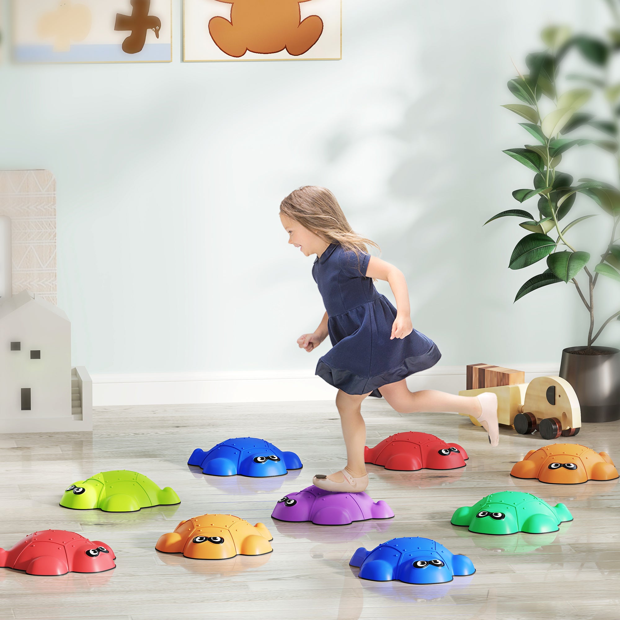 9 PCS Balance Stepping Stones with Non-slip Edge, Indoor Outdoor Obstacle Courses for Kids Ages 3-8 Years, Multicoloured