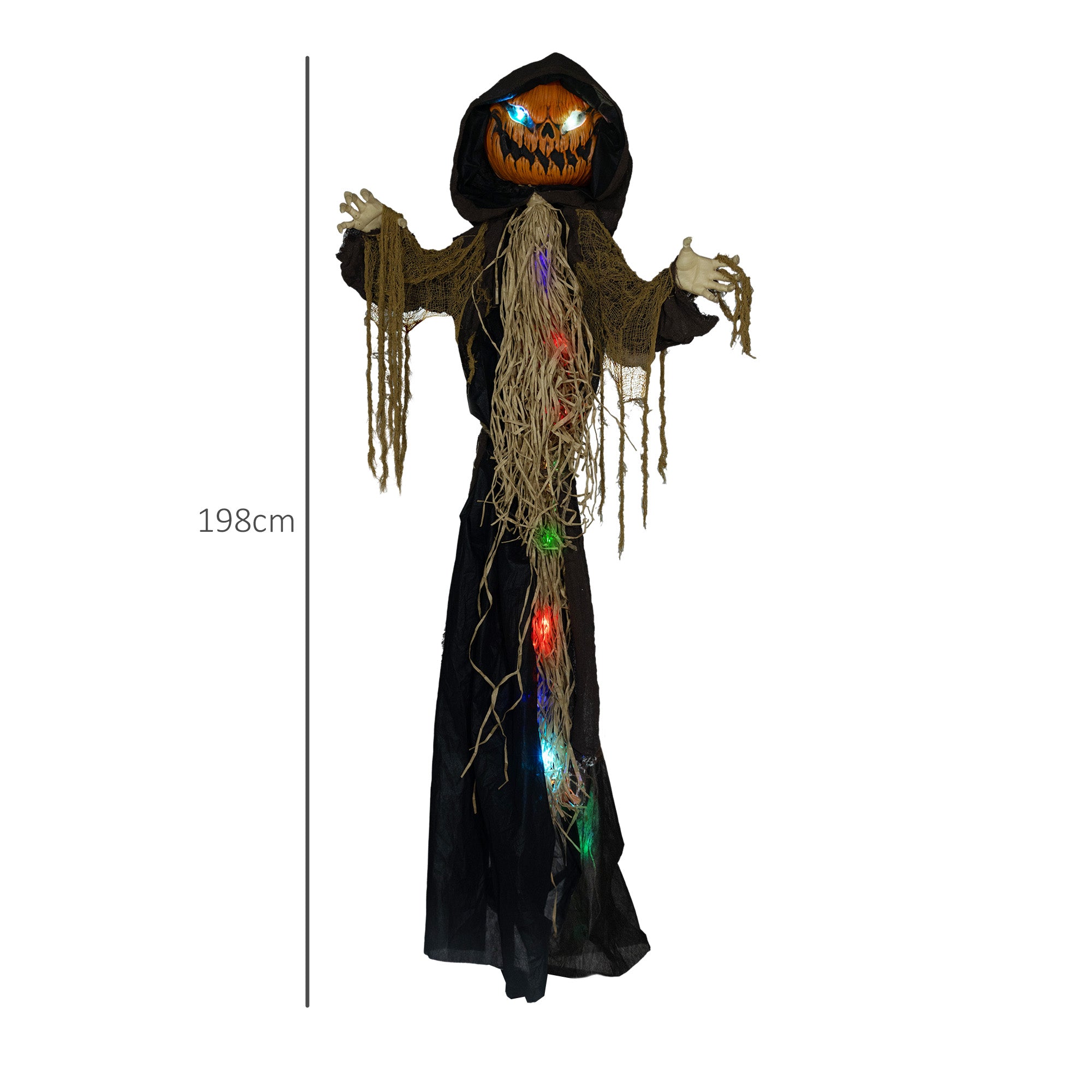 198cm 78" Straw Pumpkin Halloween Decoration, Halloween Prop with Light Up Eyes, for Haunted House Indoor Outdoor Decor