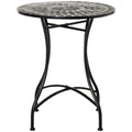 Round Mosaic Garden Table with Metal Frame 60cm - Grey/Black