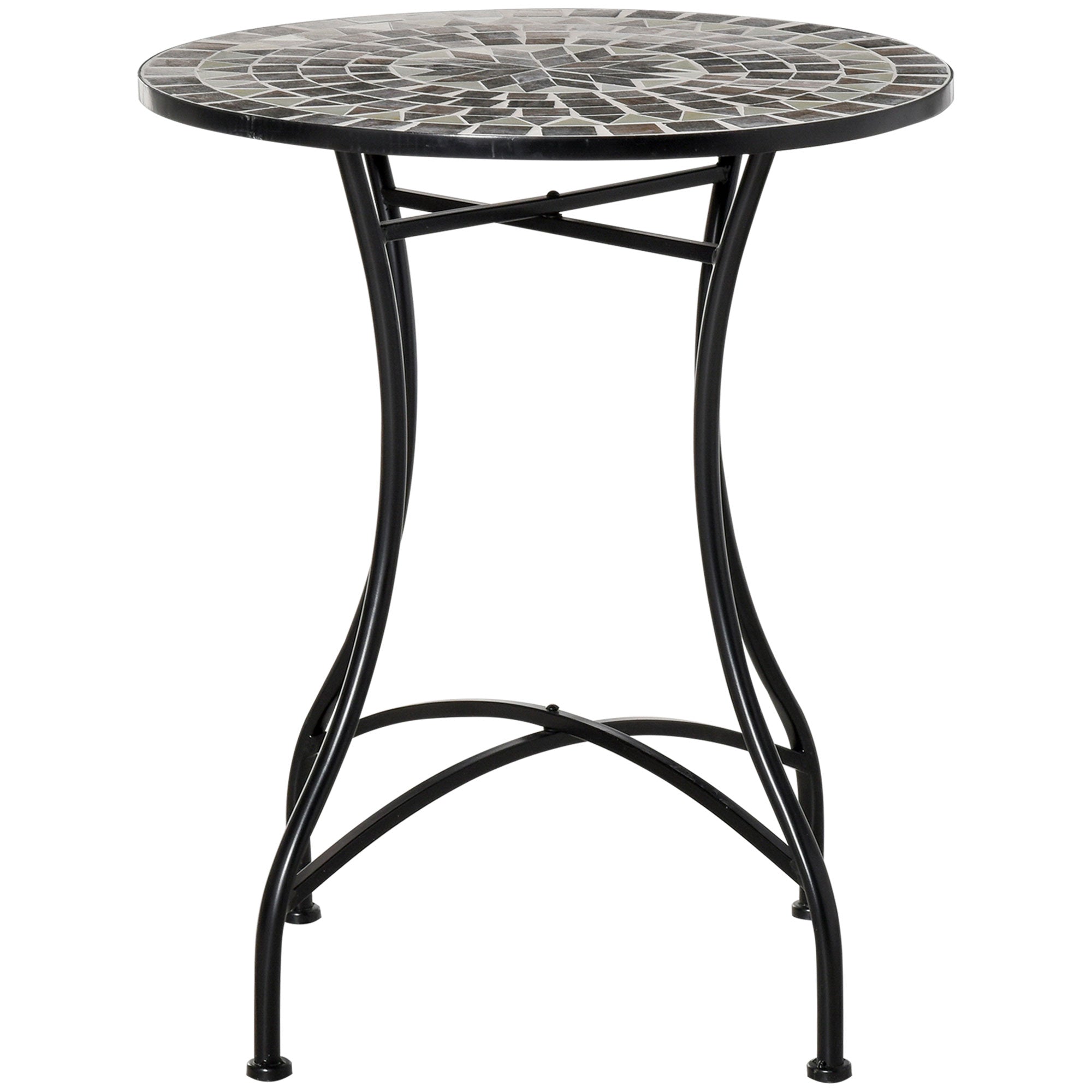 Round Mosaic Tabletop Garden Table - Grey/Black