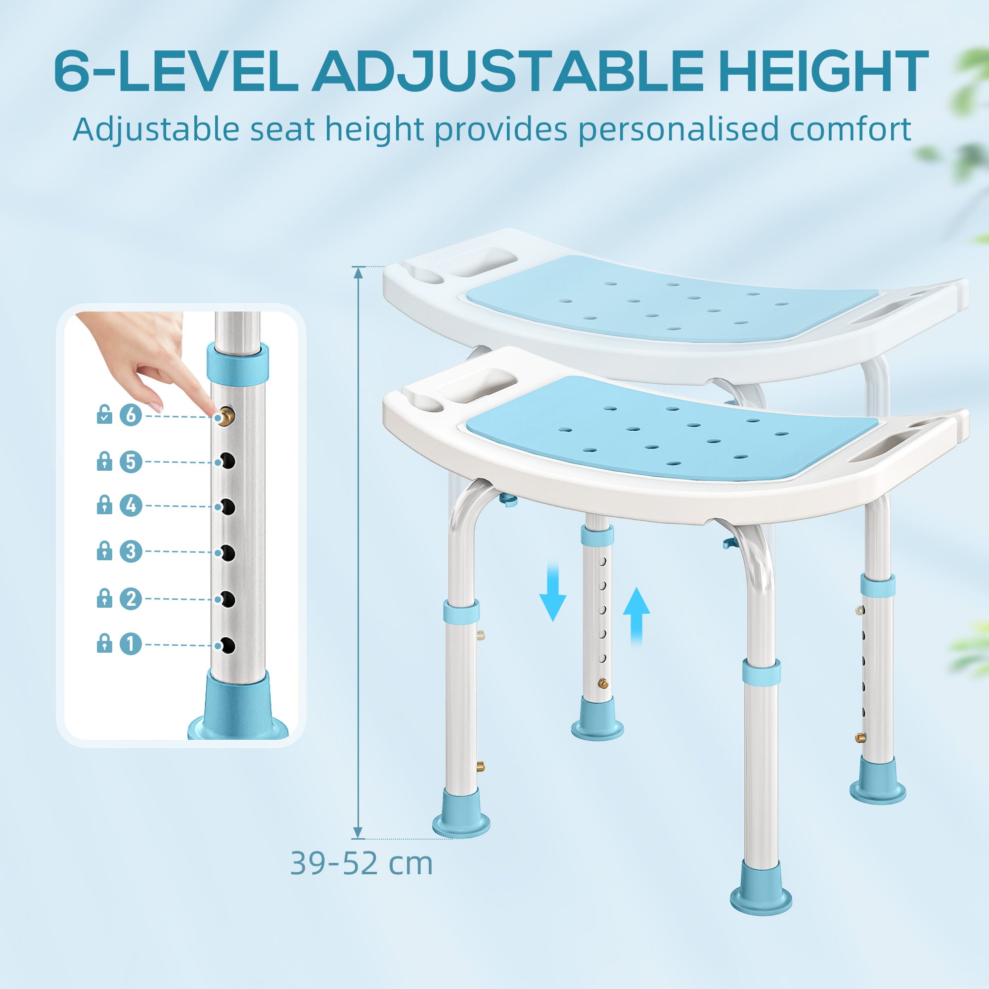 Shower Chair, Adjustable Height Shower Stool with Aluminium Frame and Non-Slip Feet, Bathtub Stool Seat with Padded Seat for Elderly Disabled Handicap, Turquoise