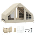 Inflatable 2-4 Person Camping Tent with Pump, Waterproof, Mesh Windows & Carry Bag - Beige