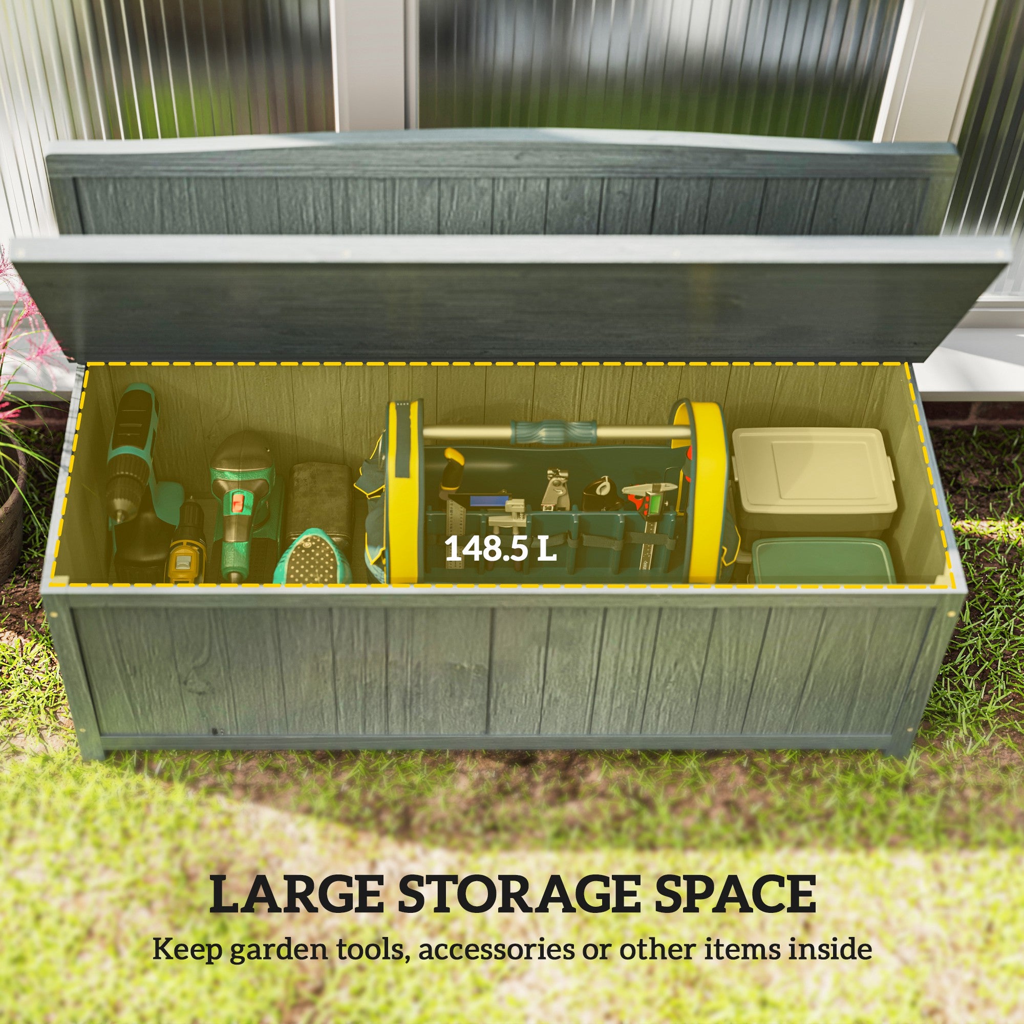 Wood Storage Bench for Patio Furniture, Outdoor Garden Seating Tools, Grey