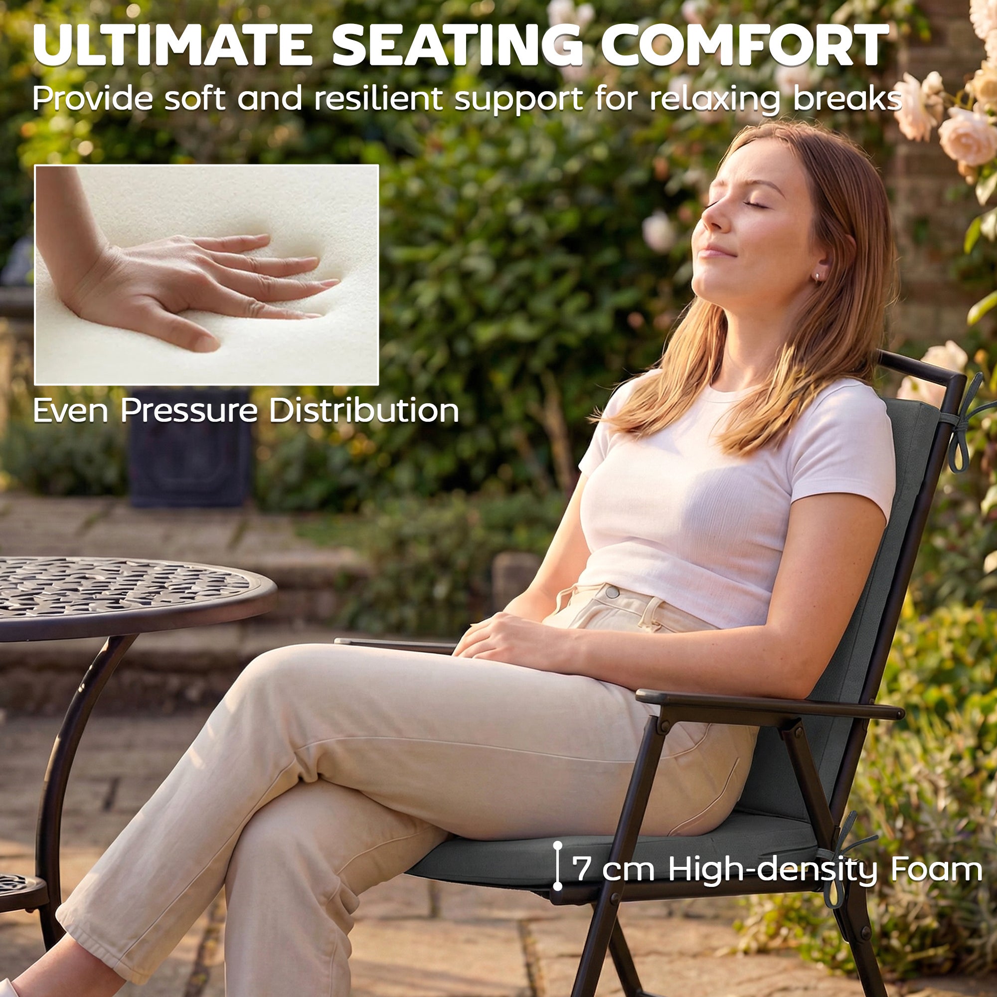 Outdoor Seat Cushions Set of 2 with Ties, Waterproof Garden Seat Pads, Dark Grey