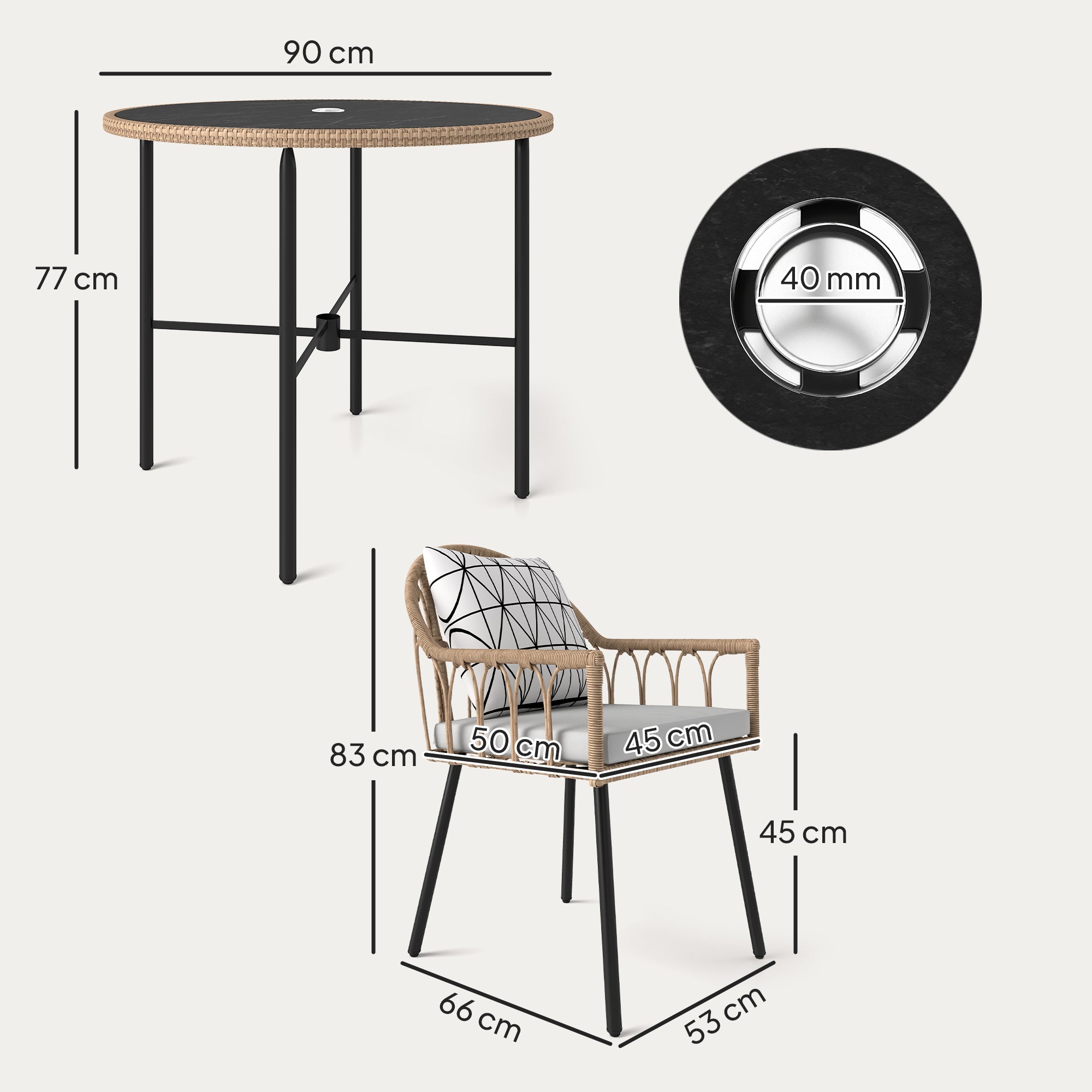 5 Piece Patio Rattan Dining Set, Wicker Garden Table and Chairs w/ Removable Seat & Back Cushions, Round Tempered Glass Tabletop, Parasol Hole, Outdoor Furniture Conservatory Set, Light Brown