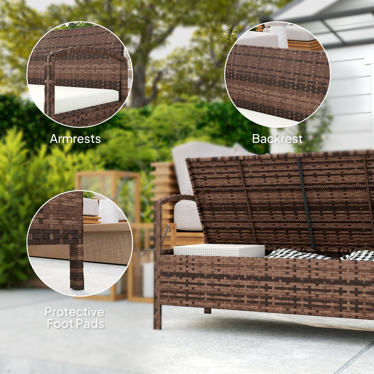125L Garden Storage Bench with Cushion - Brown