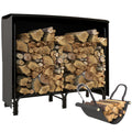 4FT Metal Firewood Rack with Canvas Carrier & 600D Oxford Waterproof Cover for Indoor Outdoor Use - Black