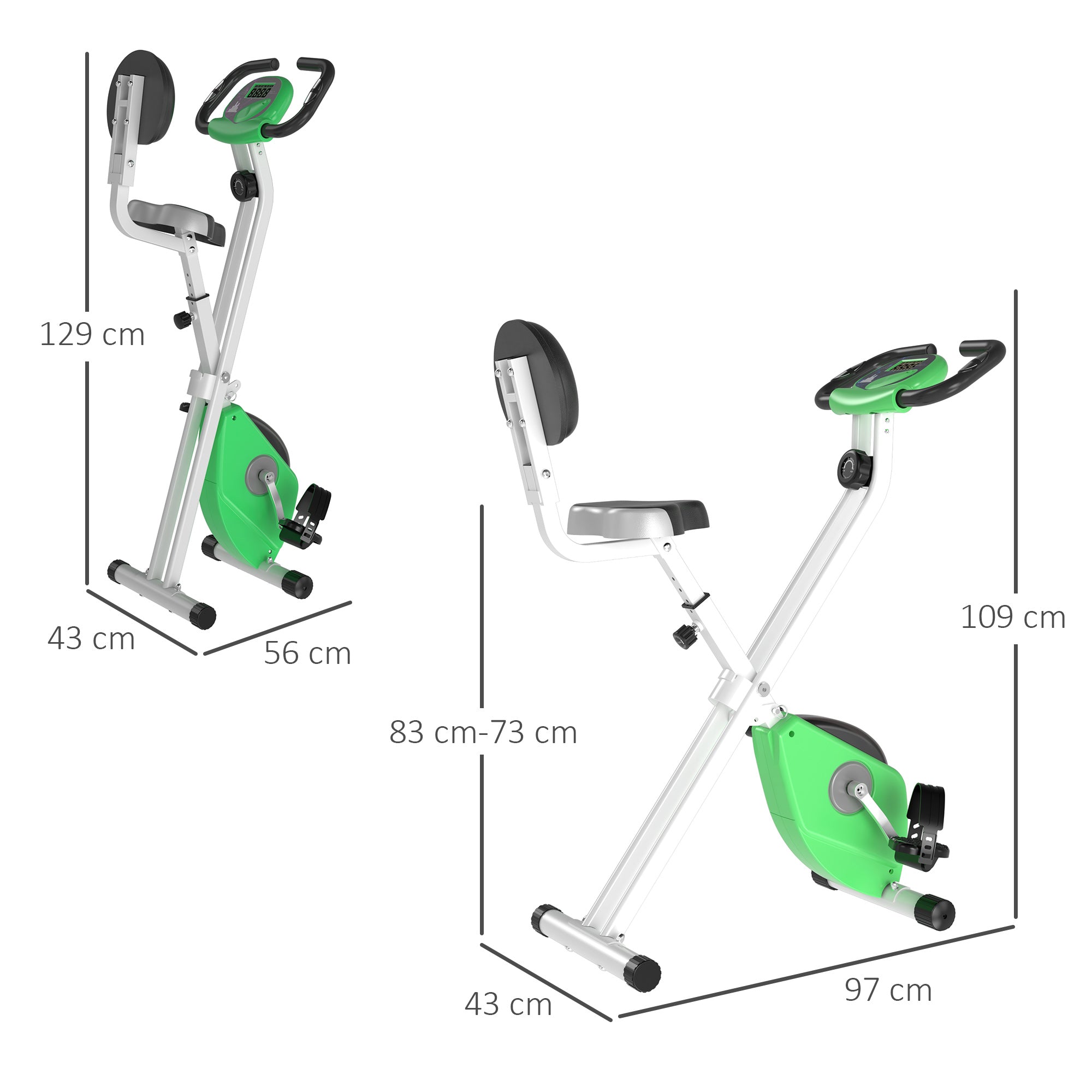 Folding Exercise Bike, Fitness Bicycle Indoor Trainer, Quiet 8-Level Magnetic Resistance, with LCD Monitor, Pulse Sensor and Wheels for Sport Maison and Cardio Training, Green