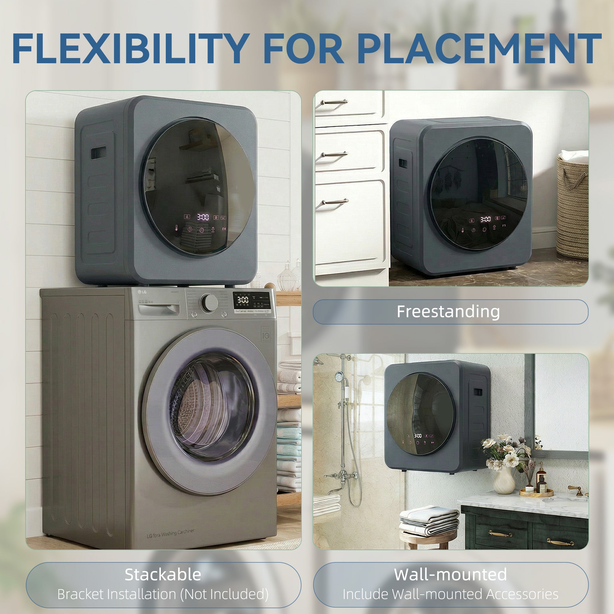 Vented Tumble Dryer, 4kg Front Tumble Dryer with Stainless Steel Tub, 800W Compact Freestanding Grey