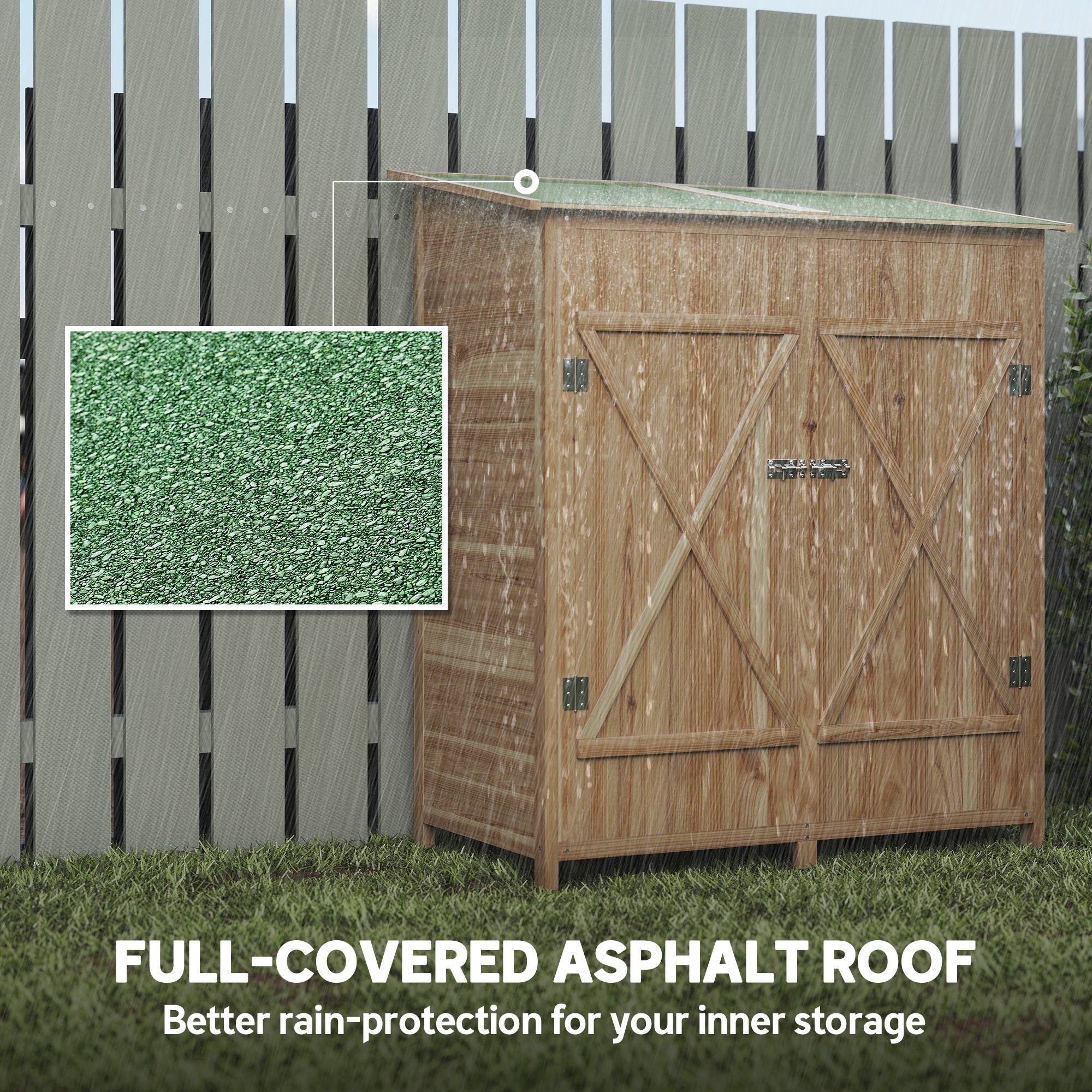 140 x 75 Fir Wood Garden Shed, with Asphalt Roof - Natural