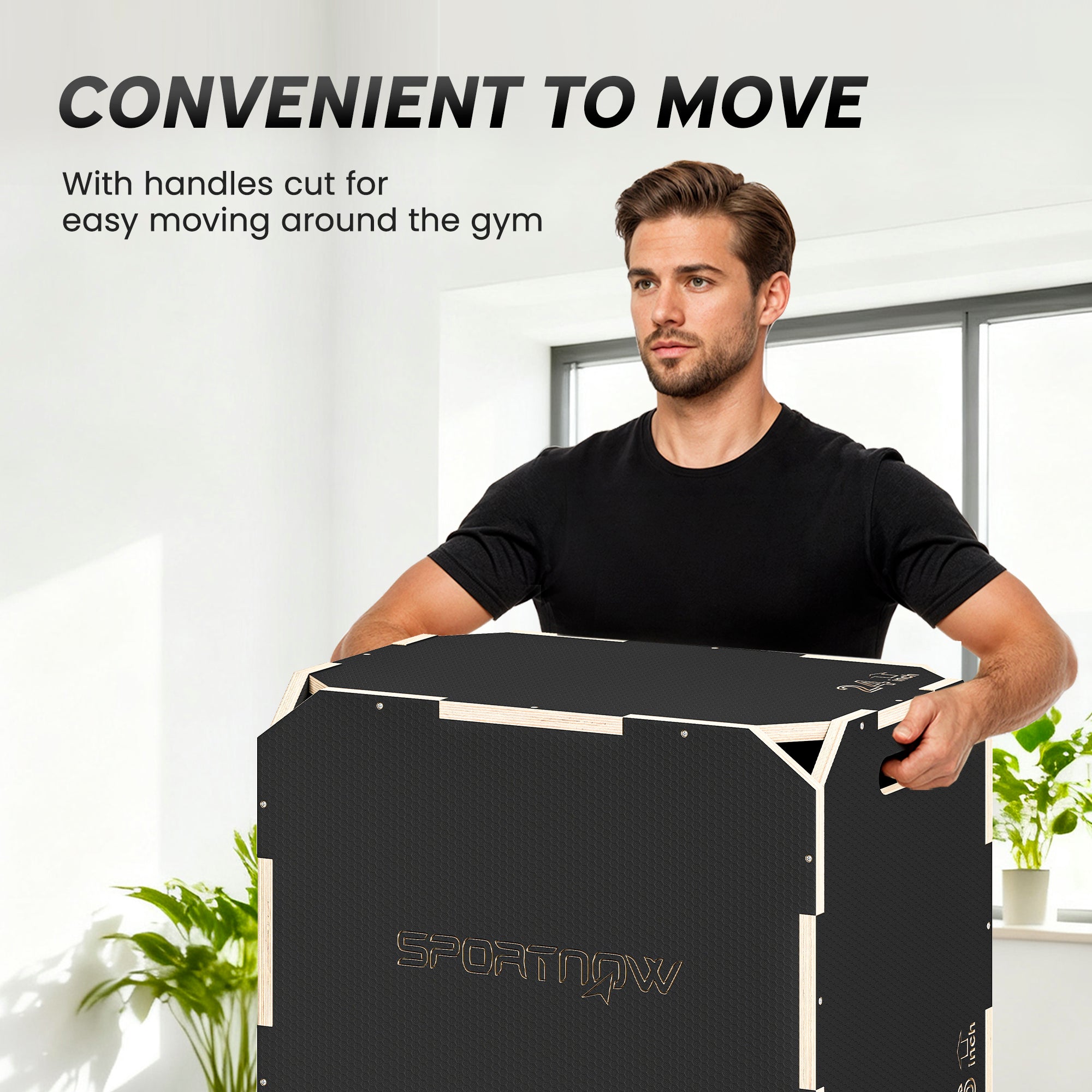 Non-Slip Plyo Box, Corner-free Wooden Jump Box, 41 x 61 x 51 cm