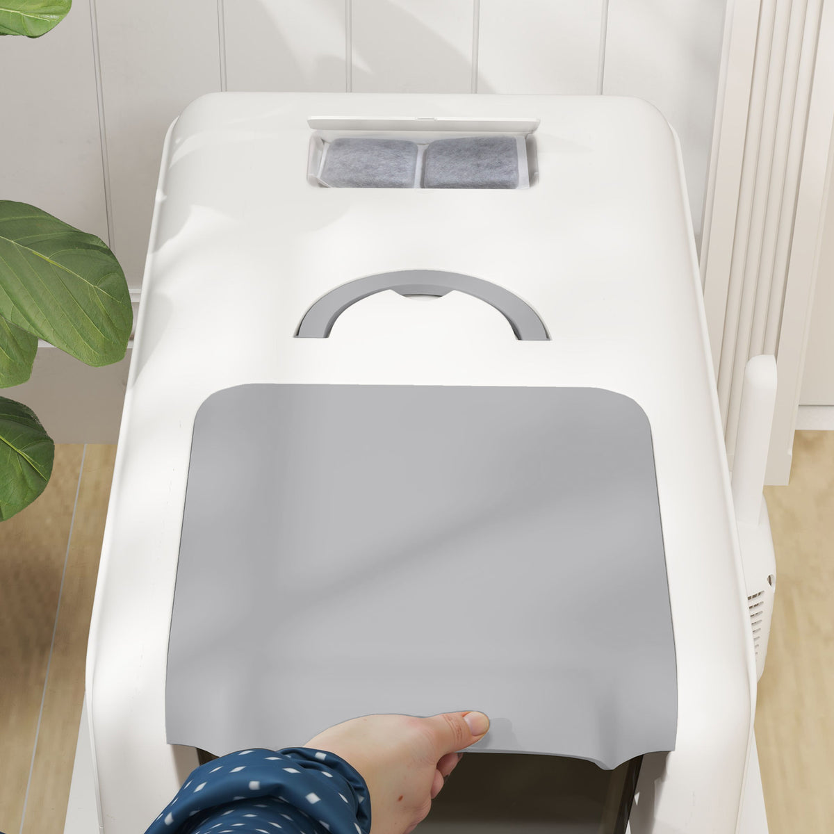 Stainless Steel Cat Litter Box for Larger Cats with Removable Lid, Scoop & Filter Bags - White