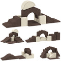 7 Piece Kids Soft Play Set with Detachable Cover, Baby Indoor Climb and Crawl Foam Toy for Toddlers, Preschoolers, Brown