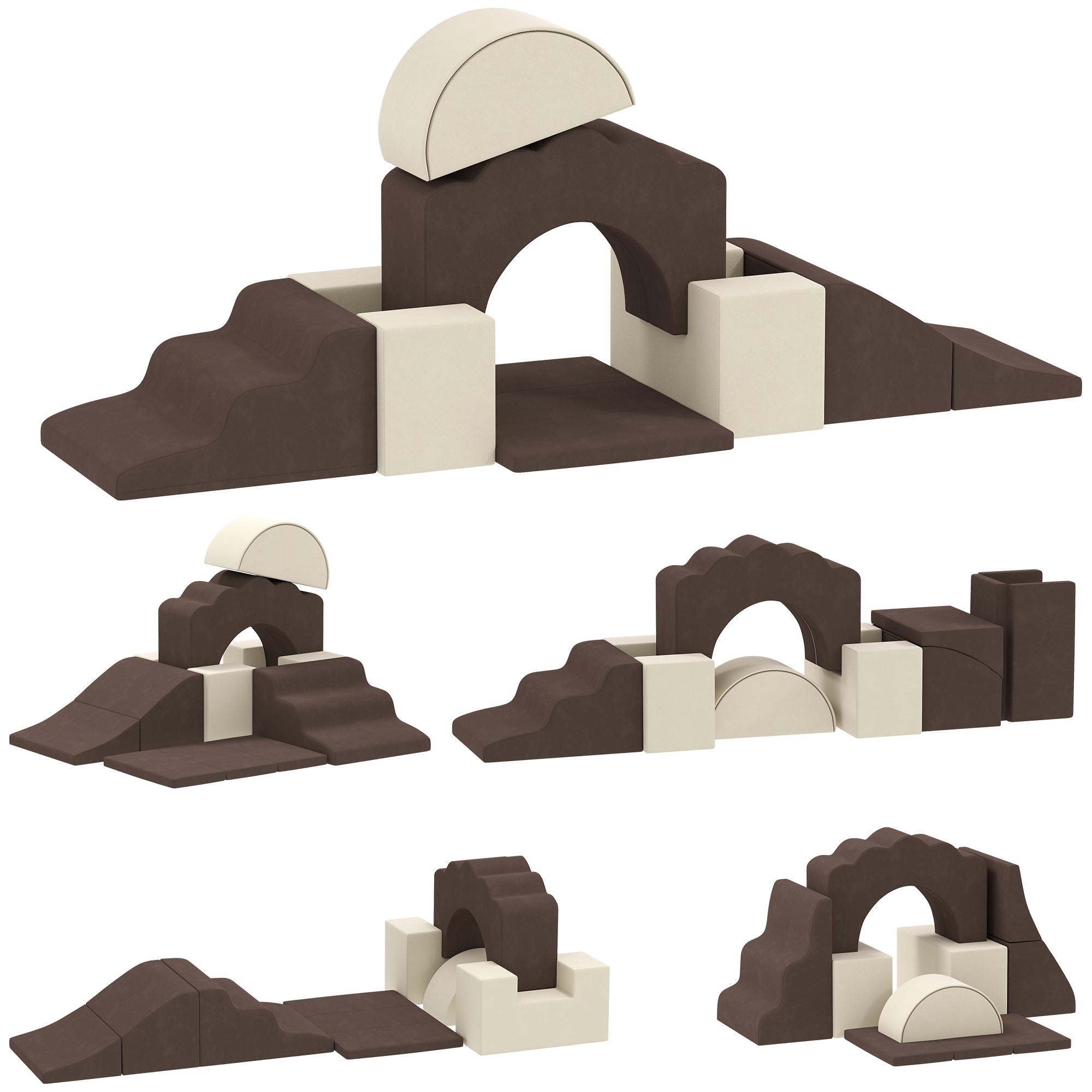 7 Piece Kids Soft Play Set with Detachable Cover, Baby Indoor Climb and Crawl Foam Toy for Toddlers, Preschoolers, Brown