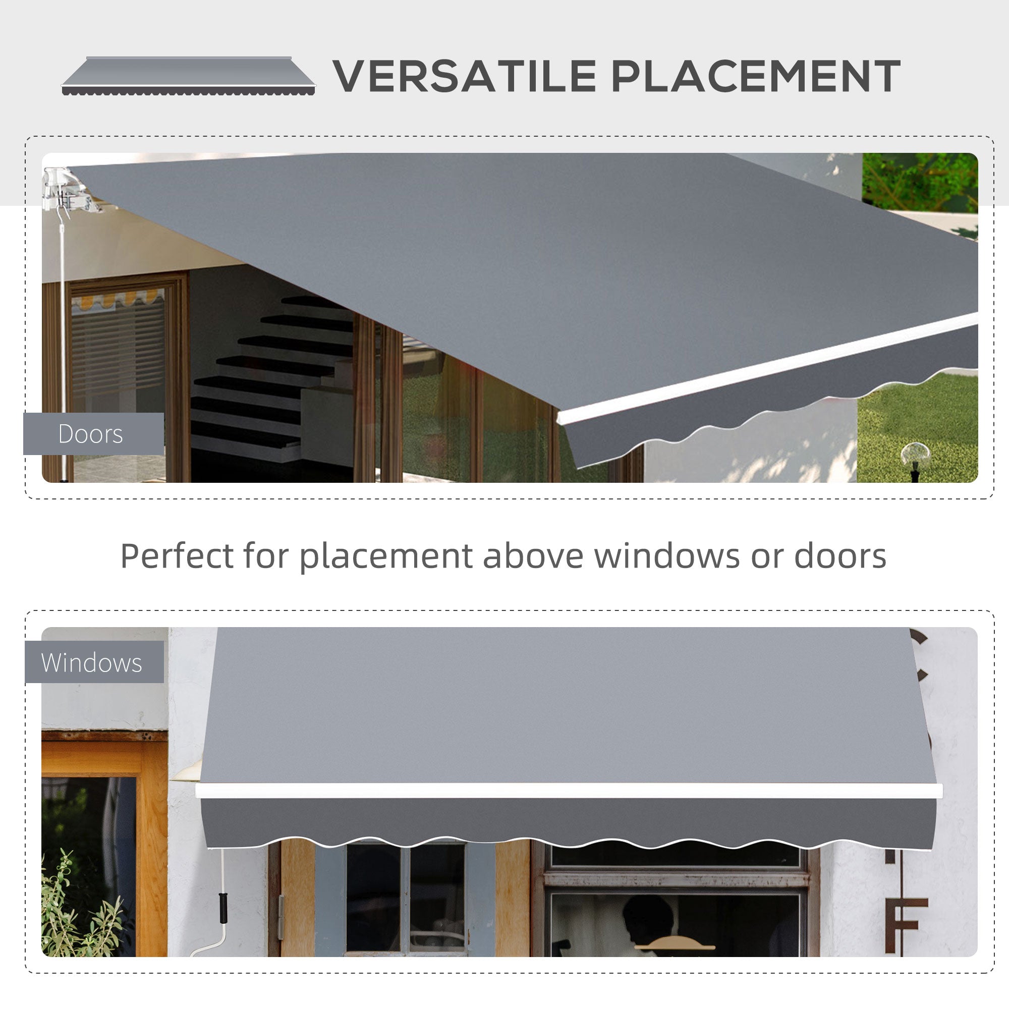 2.5m x 2m Garden Patio Manual Awning Canopy Sun Shade Shelter Retractable with Winding Handle Grey