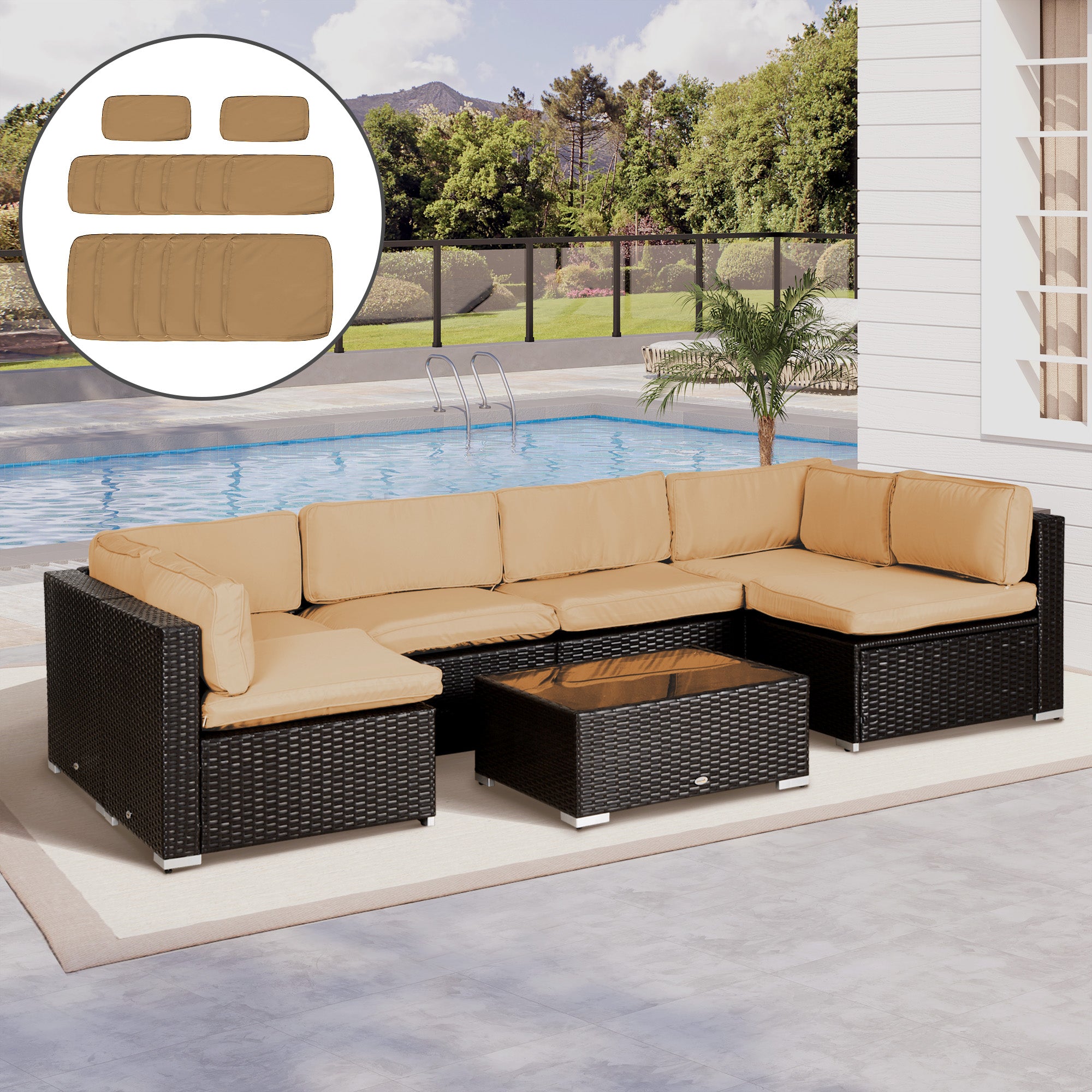 14 Piece Outdoor Cushion Set with Durable Polyester Covers - Beige