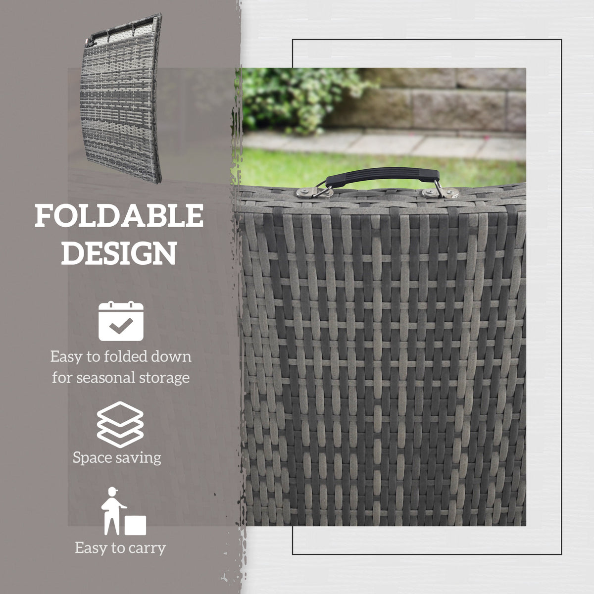 Rattan Folding Sun Lounger with Cushion and Pillow - Mixed Grey
