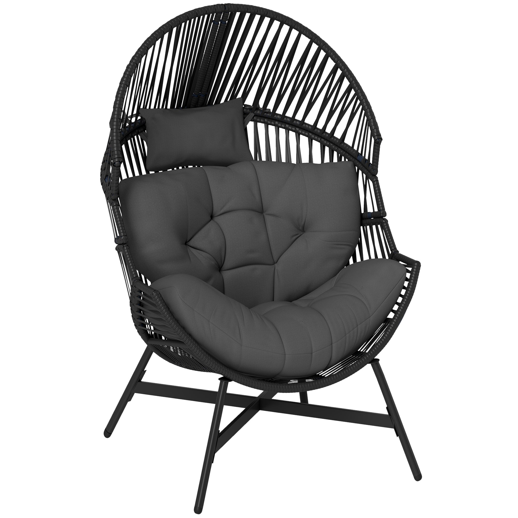 Standing Rattan Egg Chair with Steel Frame and Thick Cushion - Charcoal Grey