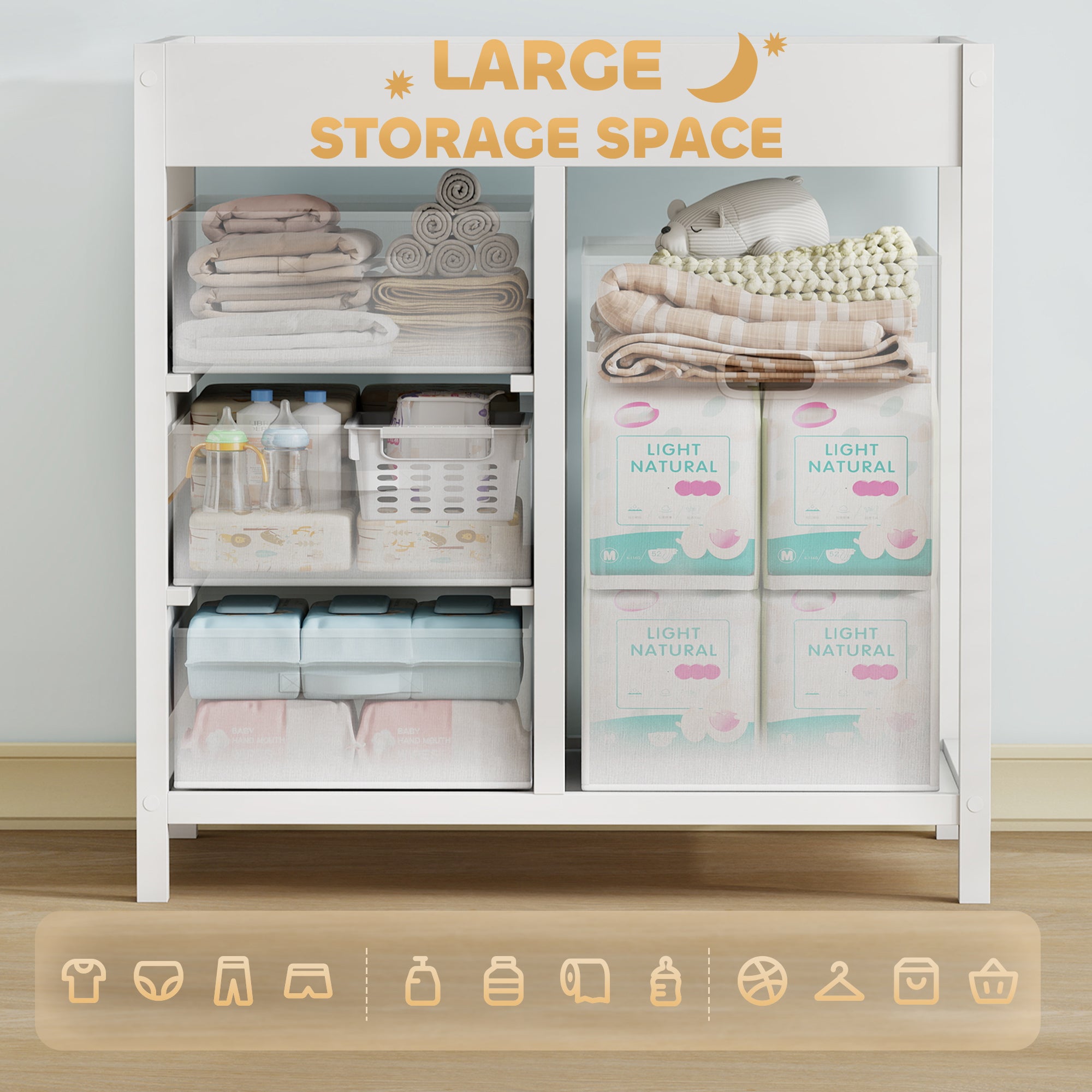 Baby Changing Unit with 4 Storage Drawers, Mat for Bedroom Nursery, 84 x 84.5 cm, White