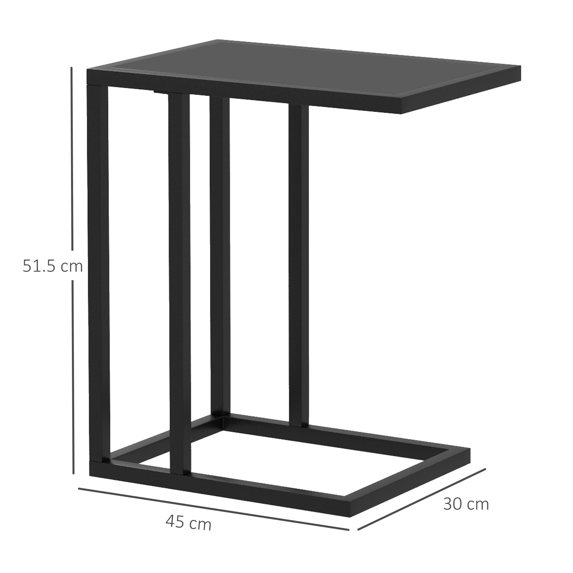 C Shape Bedside Table w/Metal Frame Wood-Effect Top Sofa Narrow Snack End Table for Living Room, Black