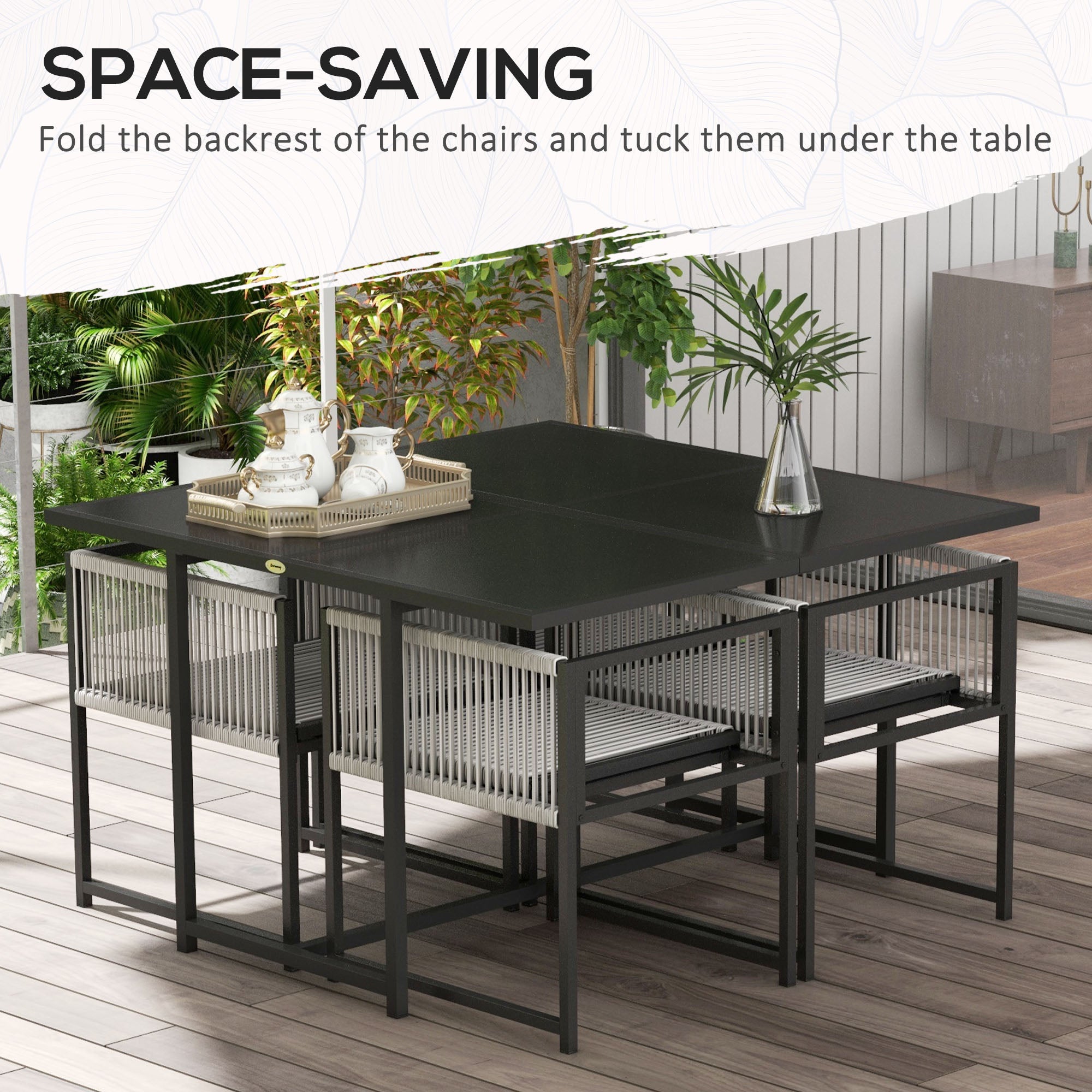 5 Piece Metal Outdoor Dining Set with Folding Chairs - Light Grey