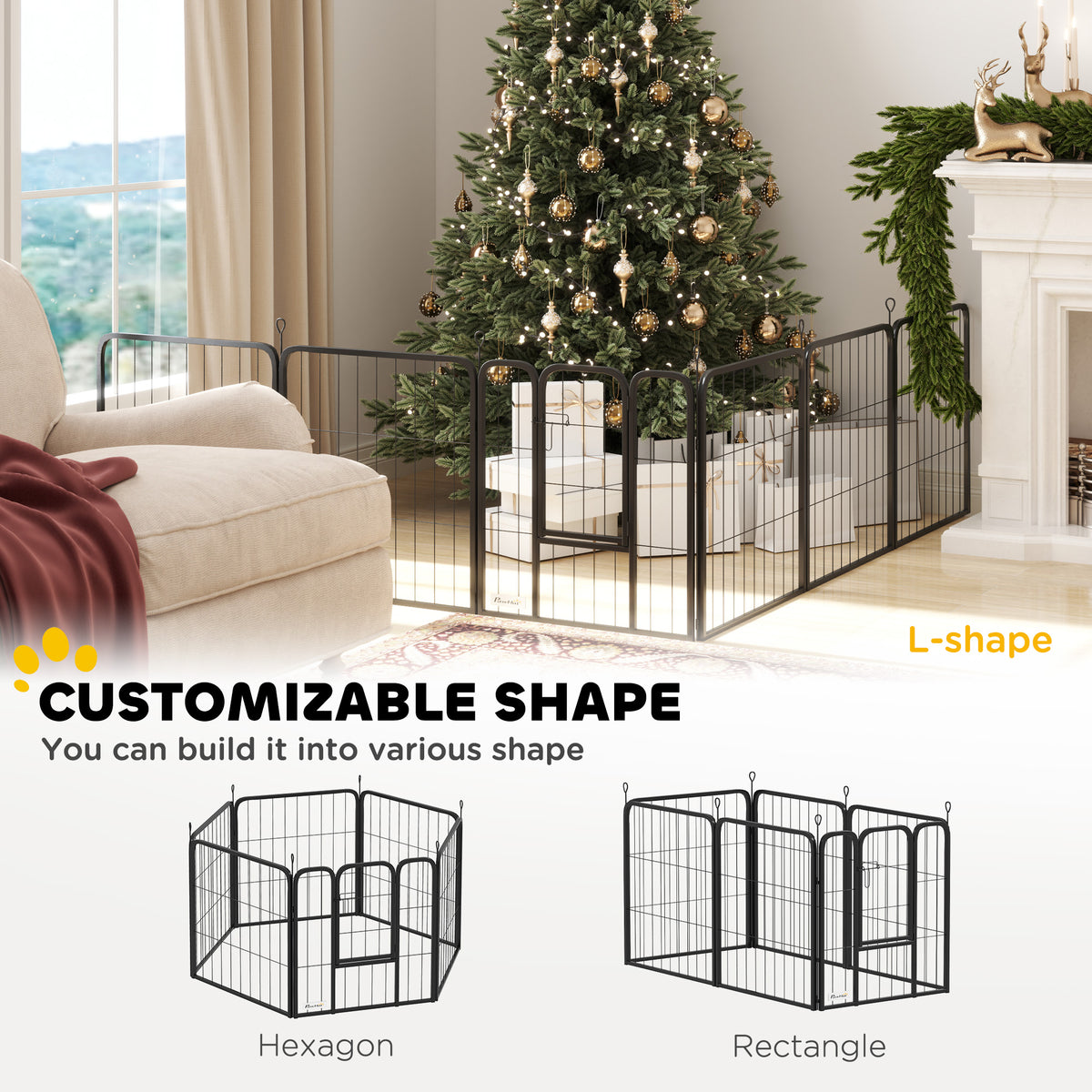 Heavy Duty 6-Panel Dog Playpen with Secure Door 60cm High for Indoor Outdoor - Black