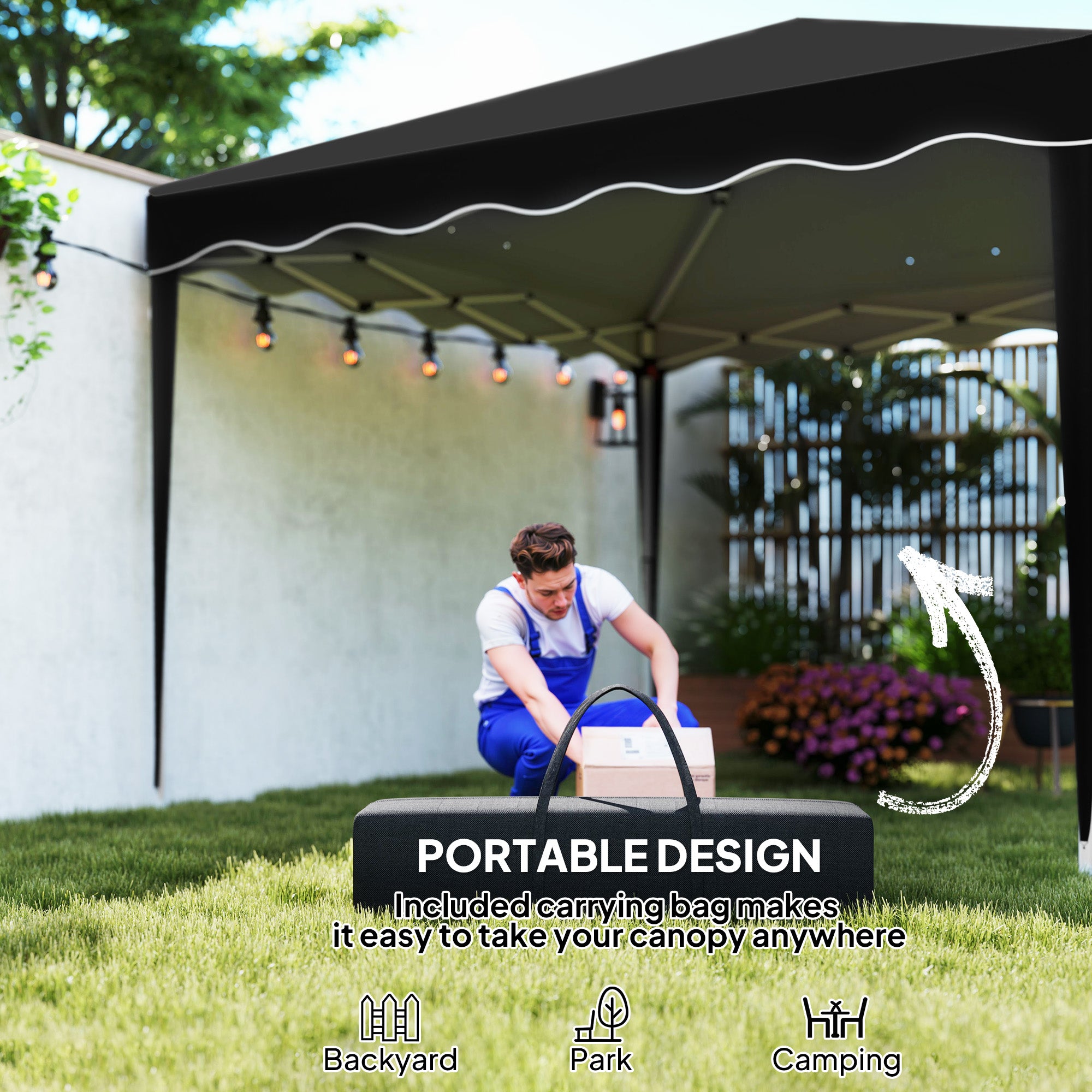 Set of 3 Adjustable Height Pop-Up Gazebos with Carry Bags - Black