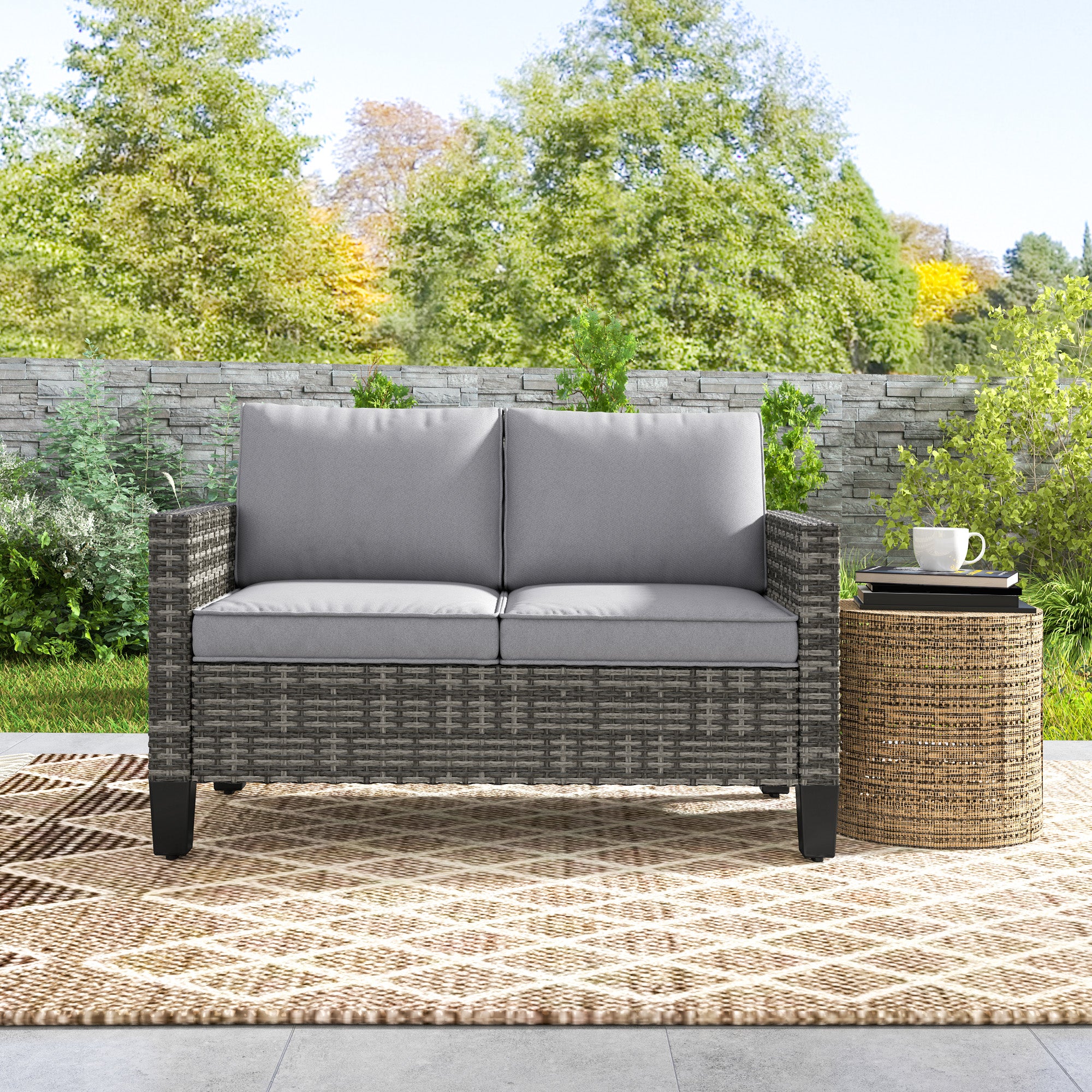 Two-Seater Rattan Outdoor Sofa - Dark Grey