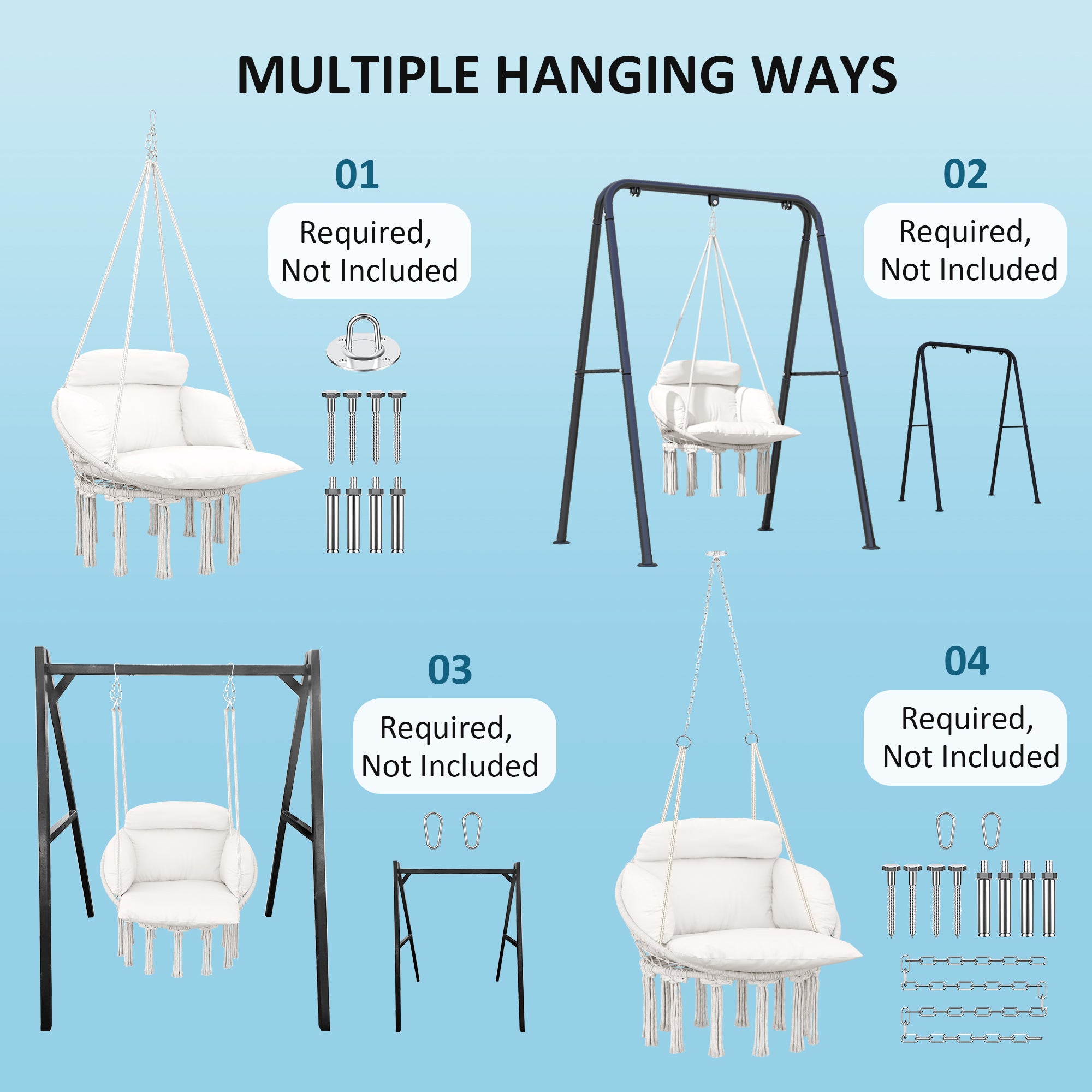 Hanging Hammock Chair with Soft Cushion and Cotton Rope - Cream White
