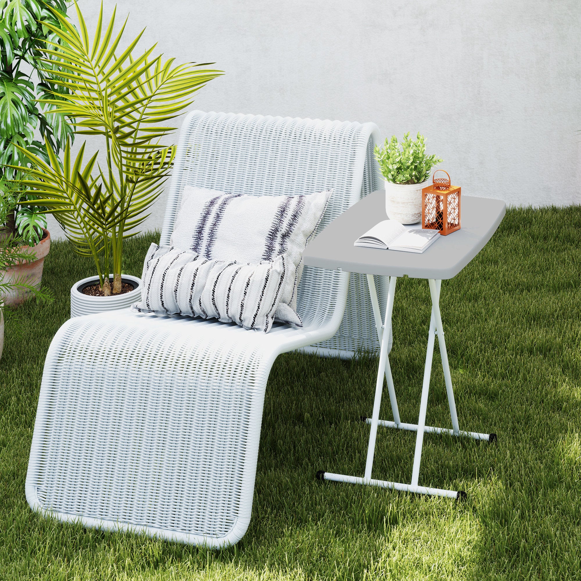 Minimal Folding Outdoor Table with Adjustable Heights - Grey White