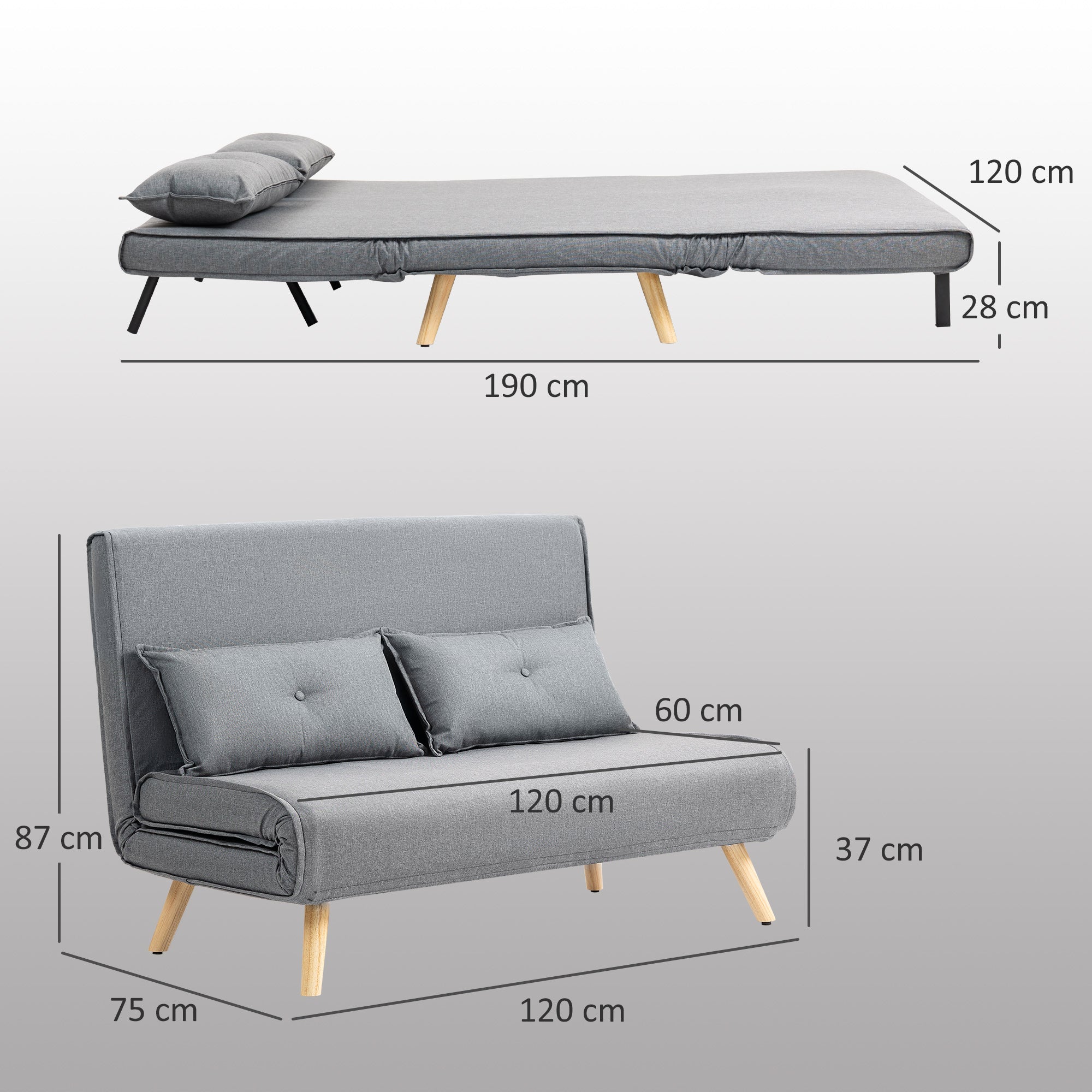 Two-Seater Linen-Look Sofa Bed - Grey