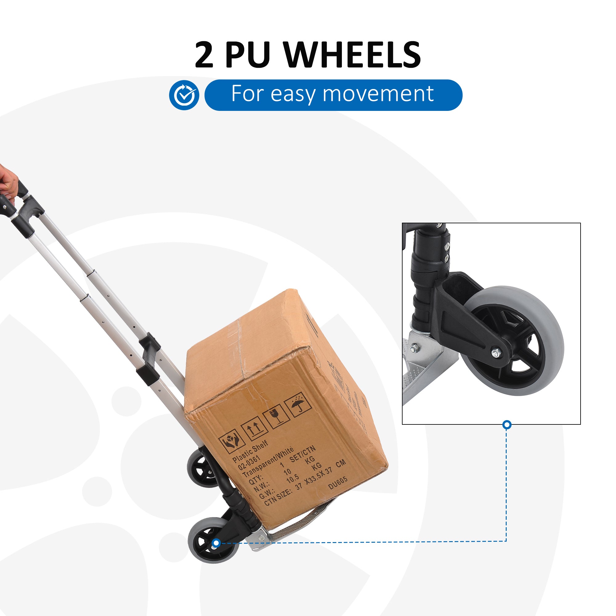 Aluminium Folding Hand Truck Trolley, Heavy Duty Foldable Sack Cart with Adjustable Telescoping Handle, 70KG Load Capacity