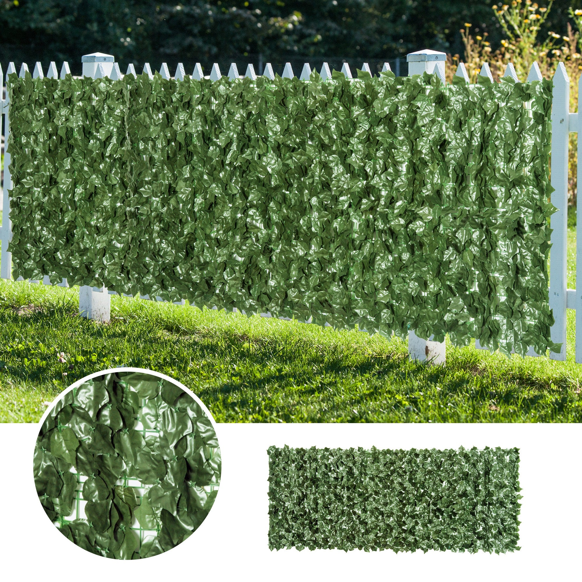 2-Piece Artificial Leaf Hedge Screen Privacy Fence Panel for Garden Outdoor Indoor Decor, Dark Green, 2.4M x 1M