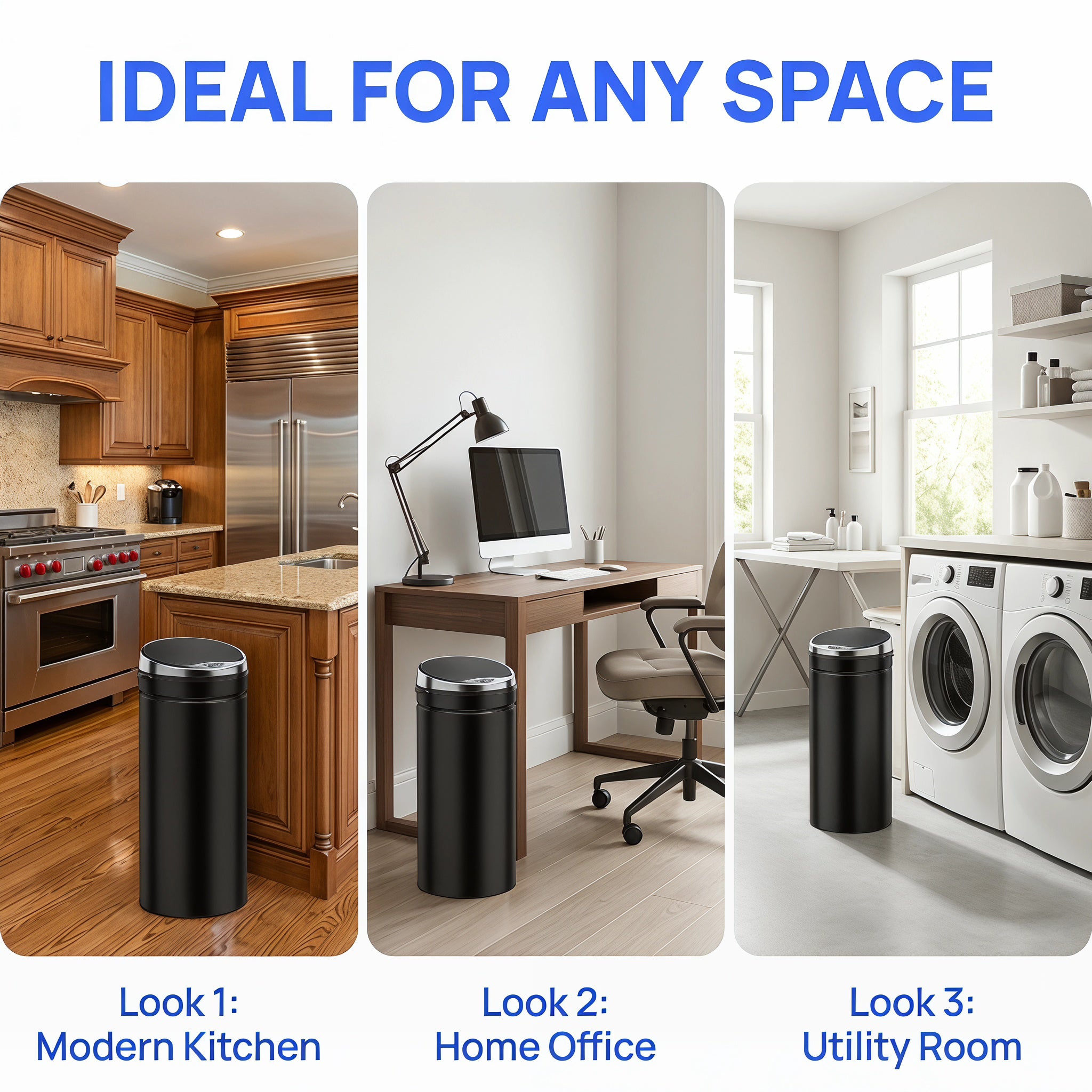 50L Automatic Motion Sensor Rubbish Bin with Fingerprint Resistant, Stainless Steel, Black