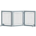 Foldable Three-Panel Pet Gate with Two Support Feet - Grey