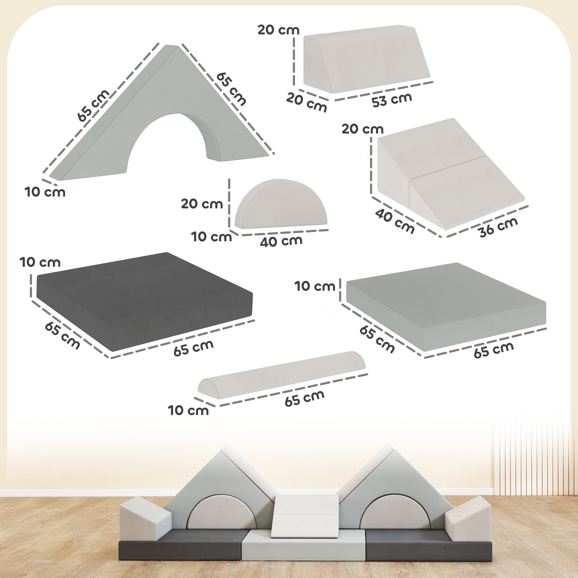 Kids Play Sofa, 12 Pieces Foam Modular Soft Play Set for Playroom, Children Convertible Sofa for Boys and Girls, Grey