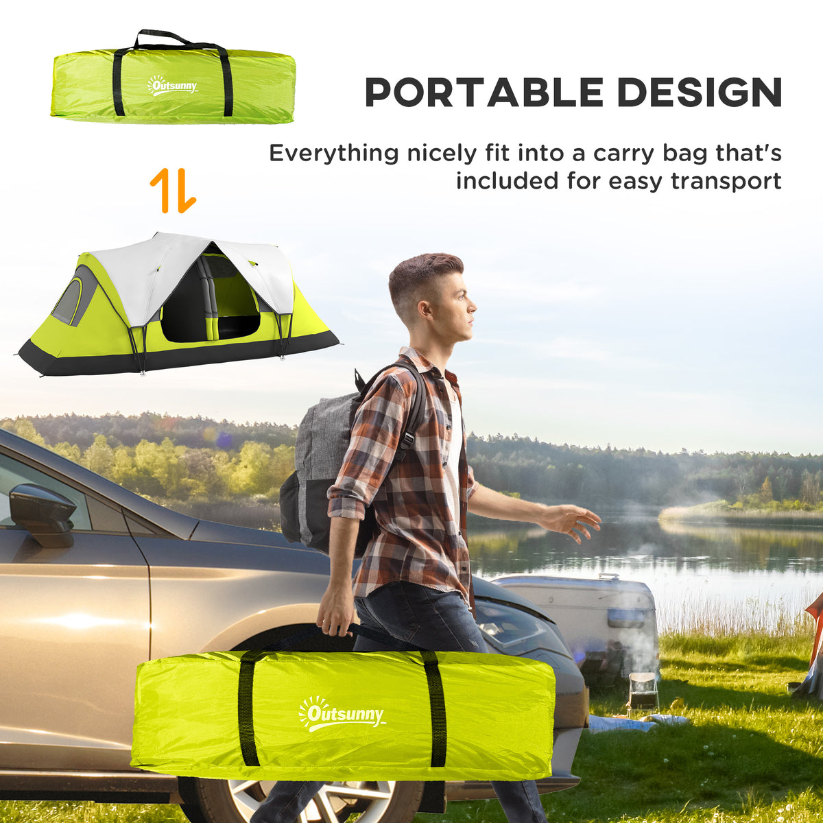 Spacious 2 Bedroom Camping Tent for 6-8 People with Removable Divider - Yellow