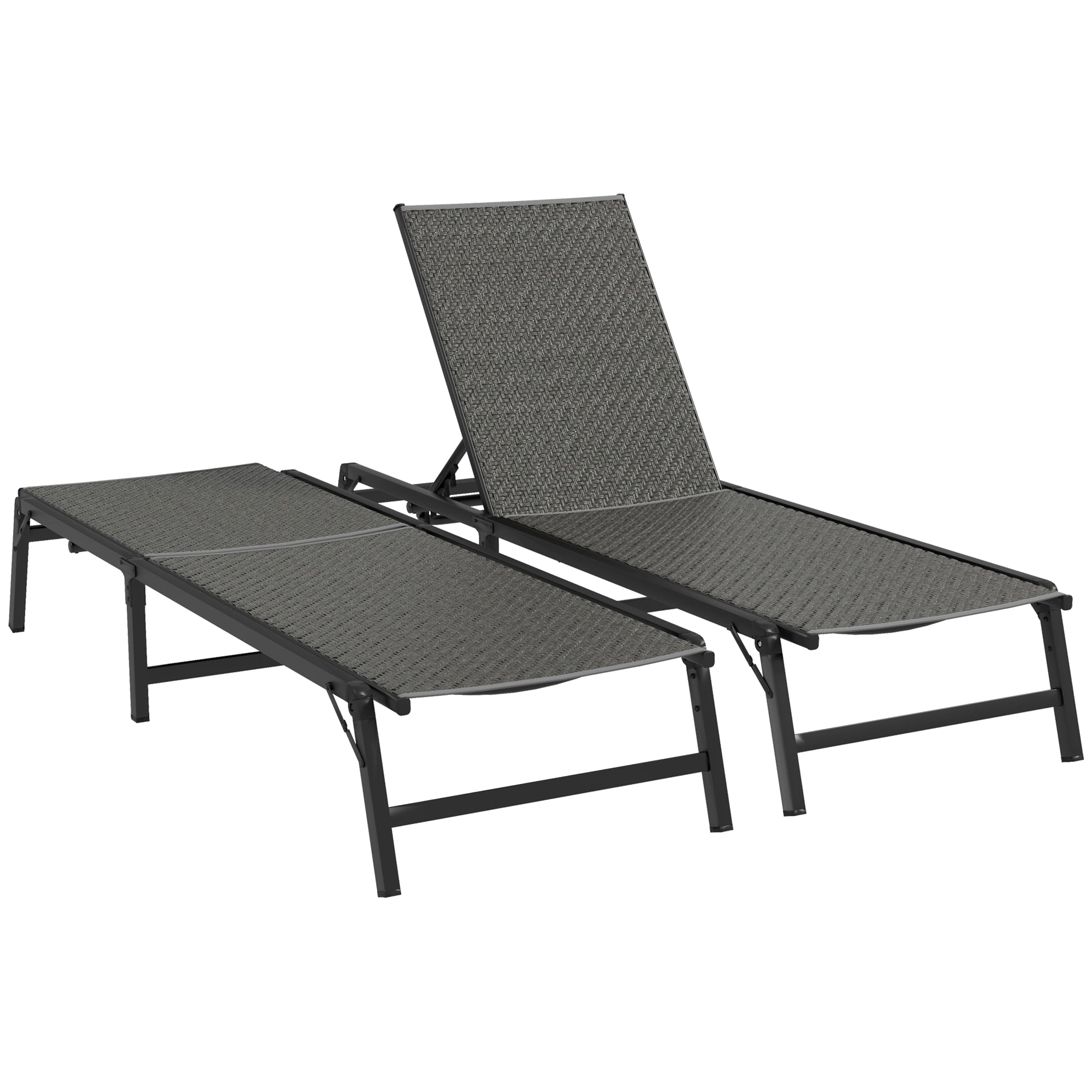 Foldable Outdoor PE Rattan Sun Lounger Set of 2, Patio Wicker Recliners Lounge Chair w/ 5-Level Adjustable Backrest, for Poolside, Garden, Grey