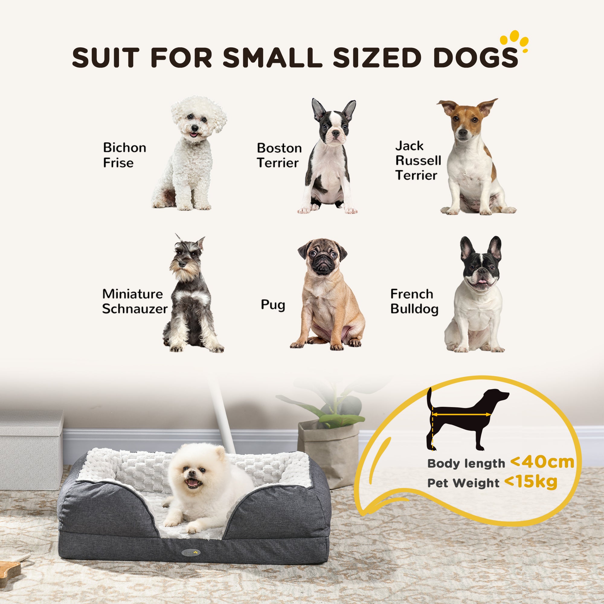 Calming Dog Bed Pet Mattress w/ Removable Cover, Anti-Slip Bottom, for Small Dogs, 70L x 50W x 18Hcm - Charcoal Grey