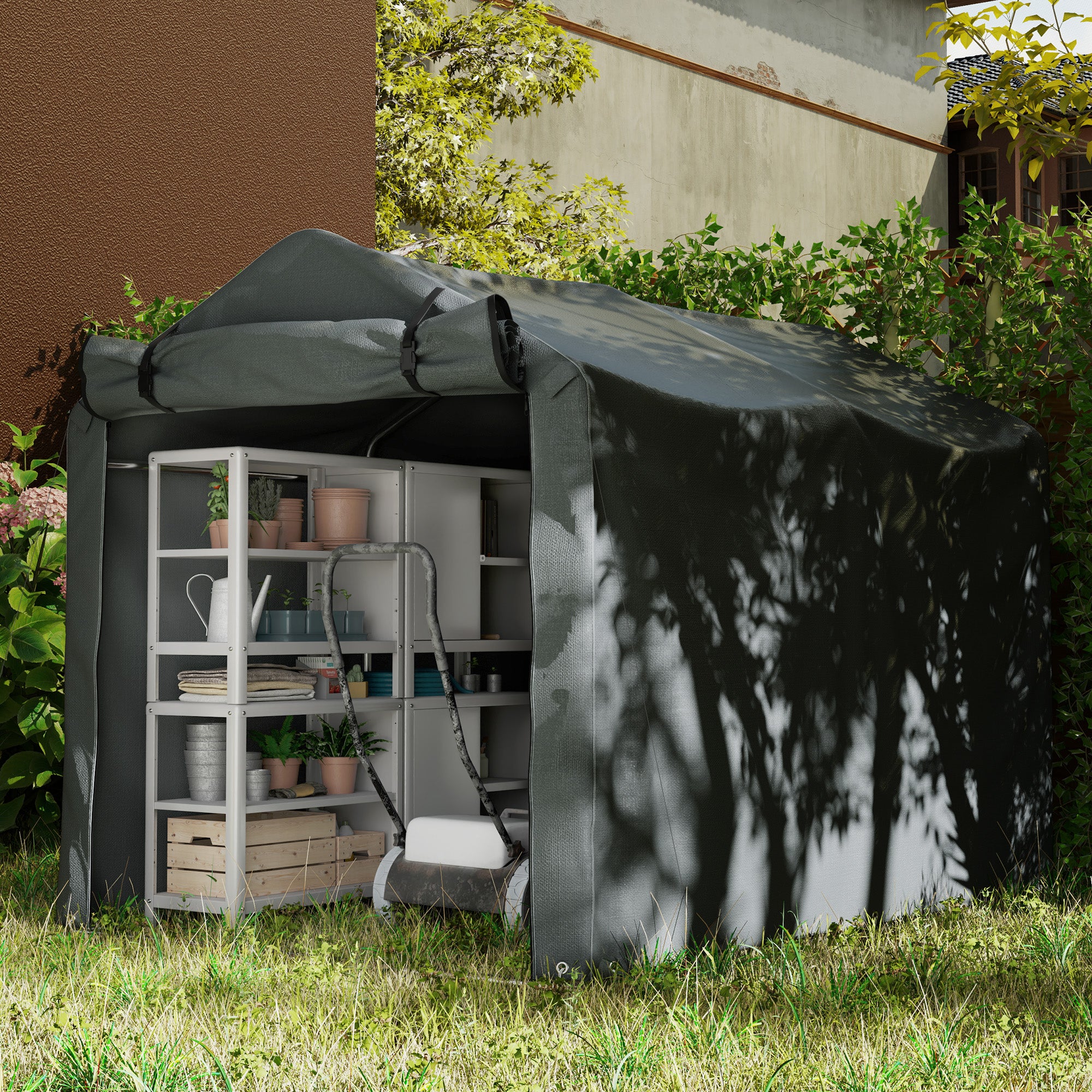 Garden Storage Tent 2.2x1.6m Waterproof UV-Resistant Dark Grey