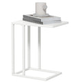 C Shape Bedside Table with Metal Frame and Wood-Effect Top for Sofa - White