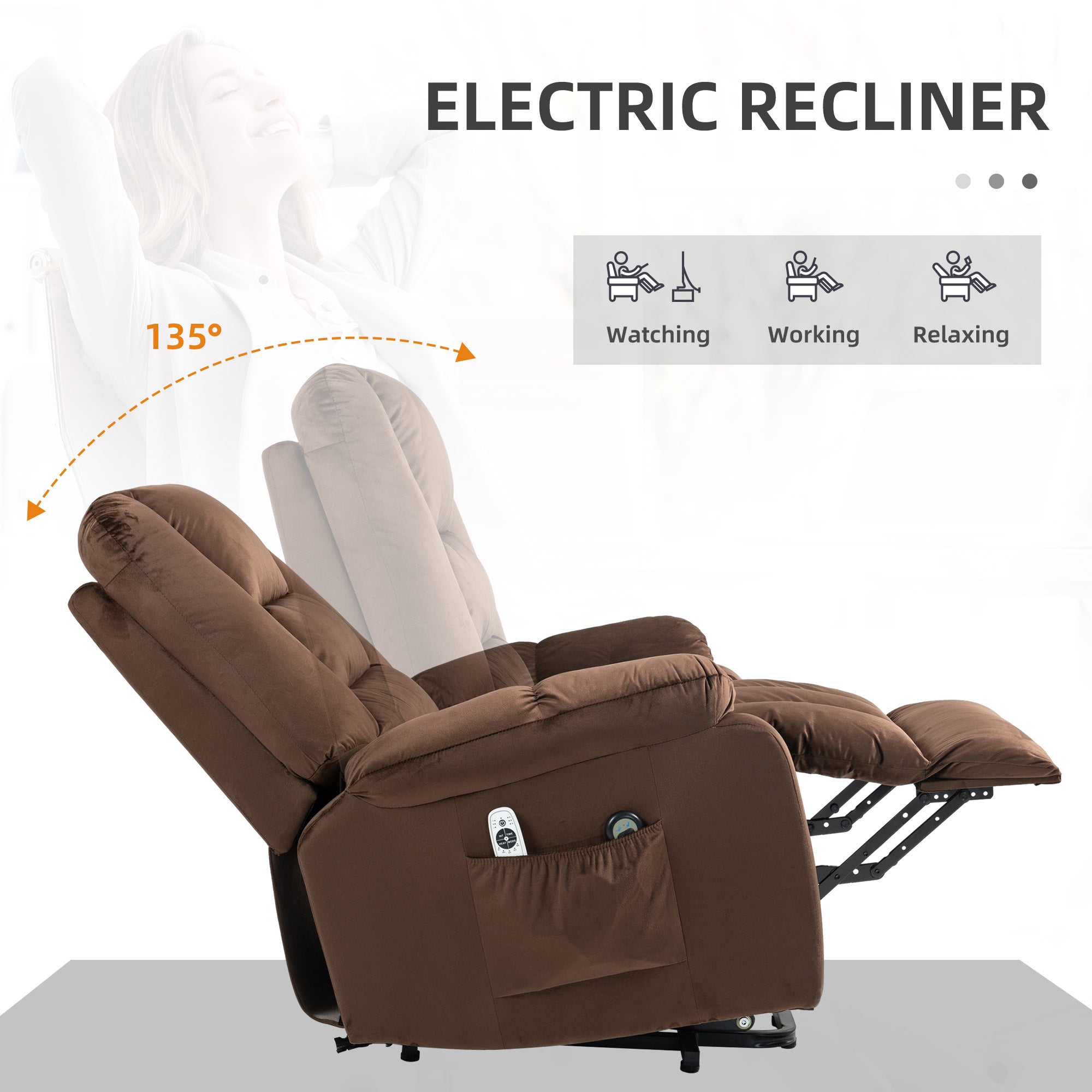 Leathaire Power Lift Reclining Armchair with 8-Point Massage and Heat - Brown