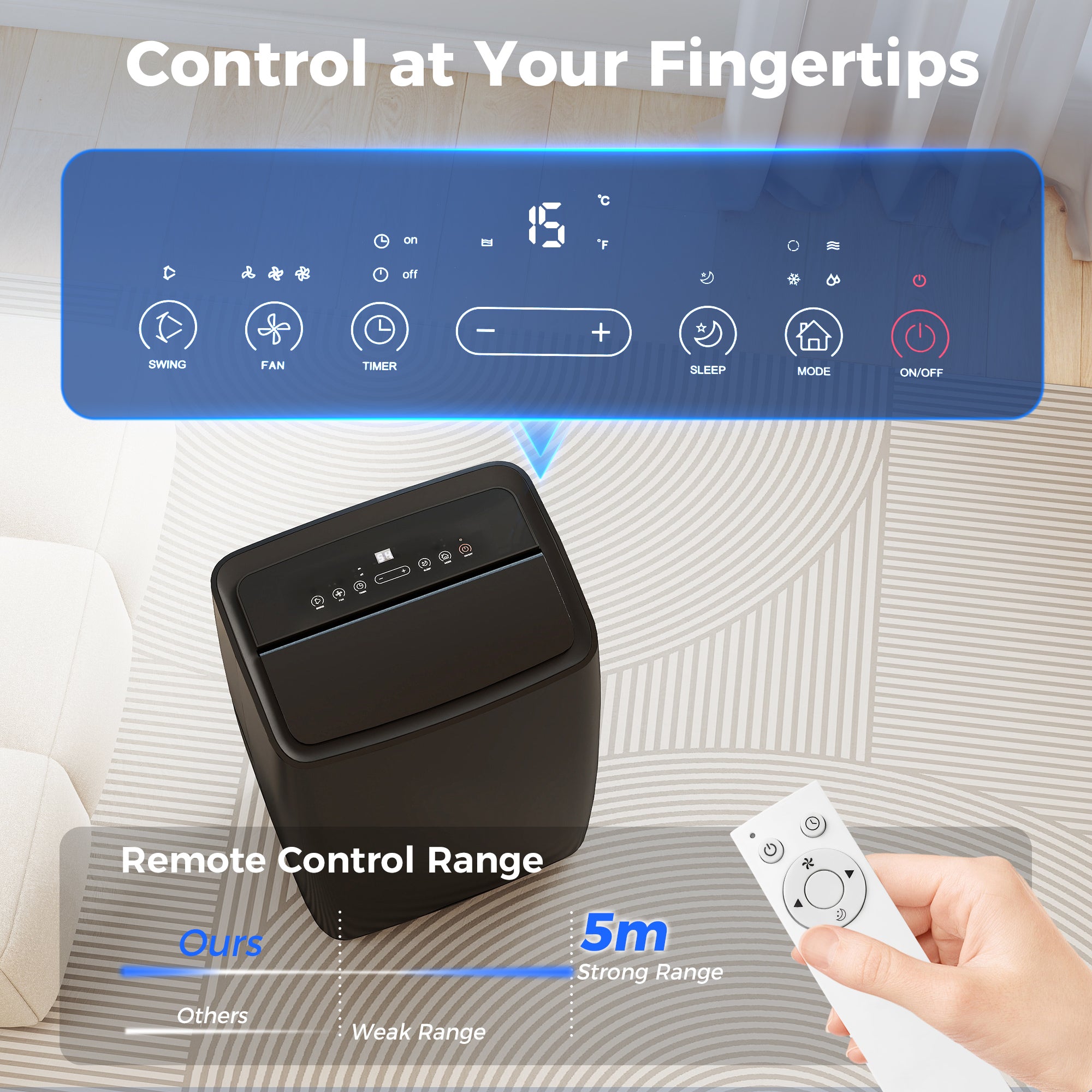 Portable Air Conditioner 14000 BTU, 4-in-1 Air Conditioning Unit, Dehumidifier, Cooling, Fan, Children Lock, 40m²