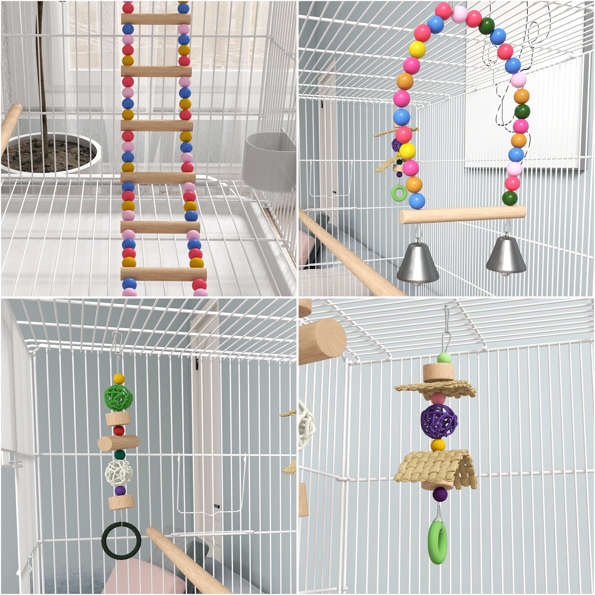 Bird Cage w/ Stand, Toys, Accessories, for Canaries, Finches, White