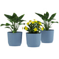 Set of 3 Durable Textured Plastic Planters 22cm - Blue