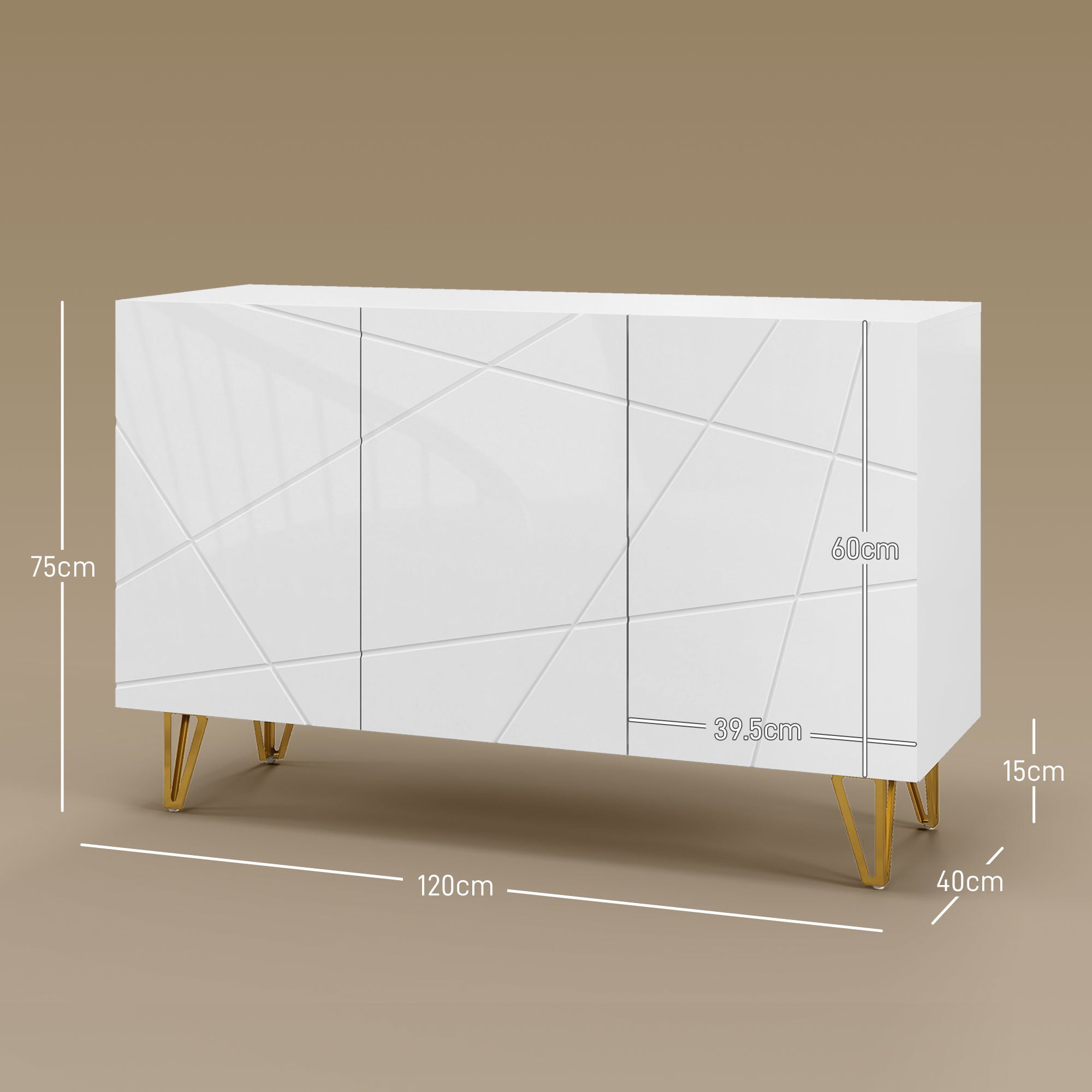 Modern Luxe High Gloss Sideboard, with Hairpin Legs - White