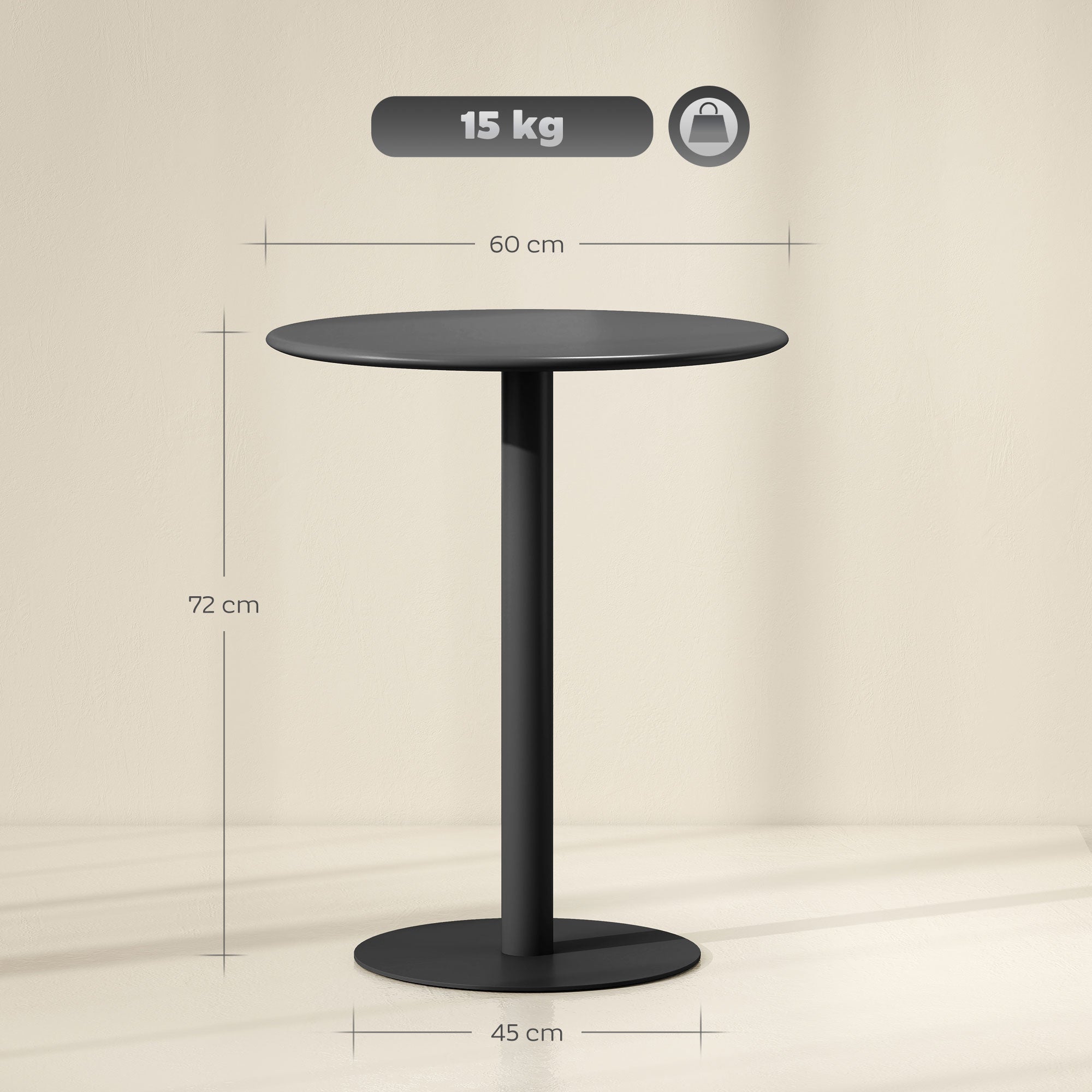 Dining Table, Round Kitchen Table with Steel Base for Living Room, Dining Room, 60 x 60 x 72cm, Black