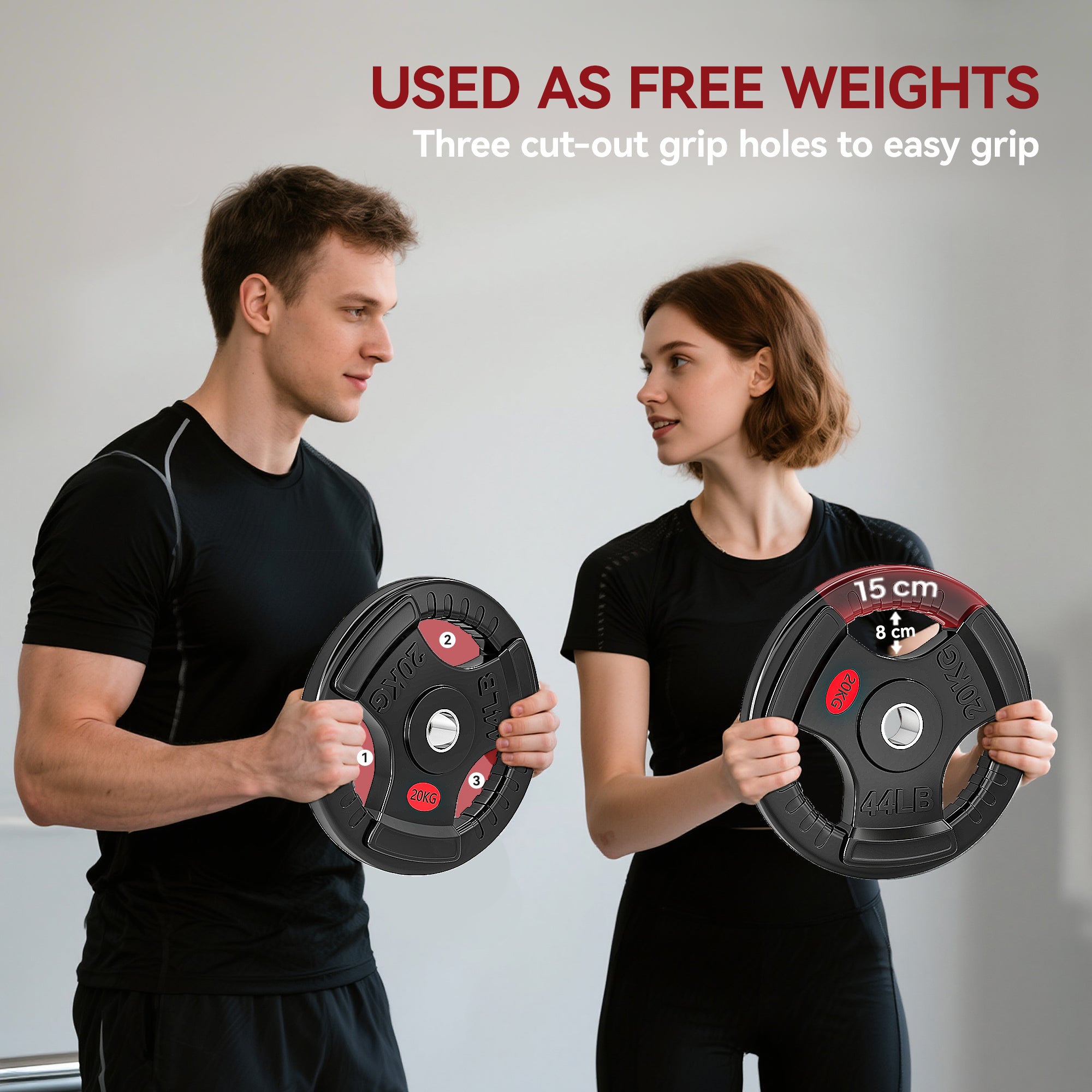 Olympic Weight Plate, 2"/5cm Weight Disc with Tri-Grips, 20kg Dumbbell Plate for Weightlifting and Strength Training Home Gym Fitness Workout, Black