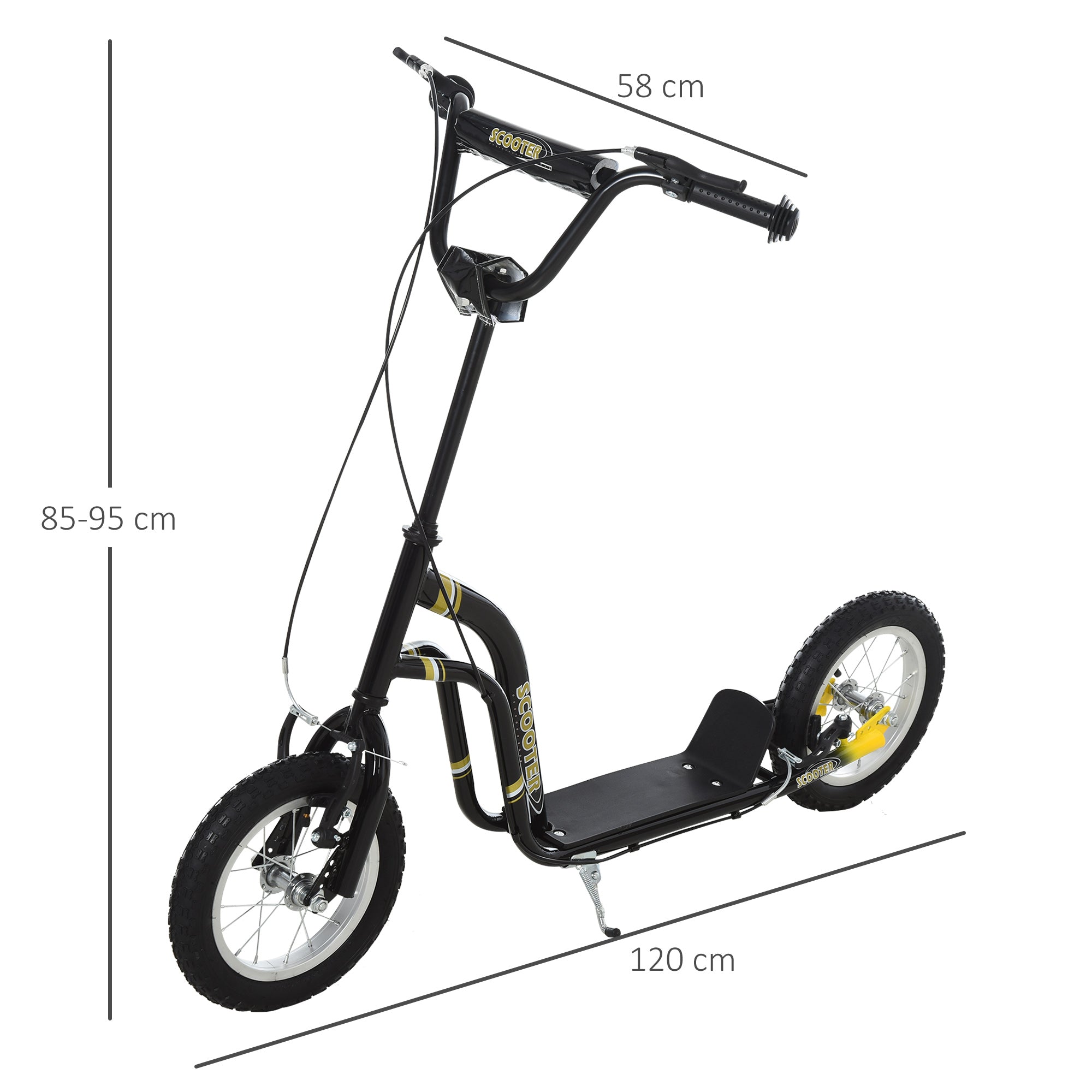 Teen Kids Stunt Scooter w/ Adjustable Handlebar, 12 Inch Rubber Tyres, Dual Brakes, Black